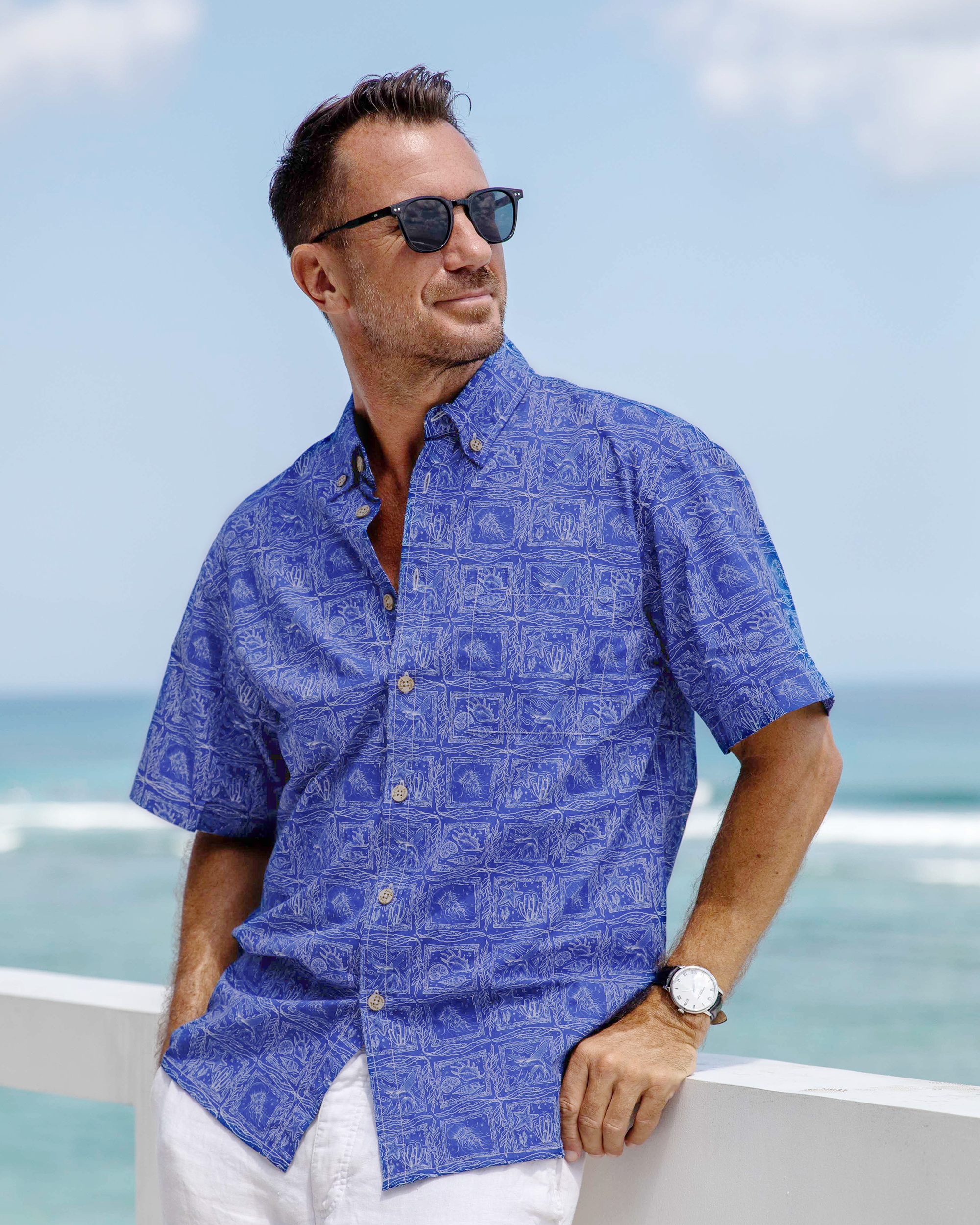 Chemise hawaïenne décontractée Yiume bleue élégante pour hommes, chemise à manches courtes à boutons, chemise abordable par Sun