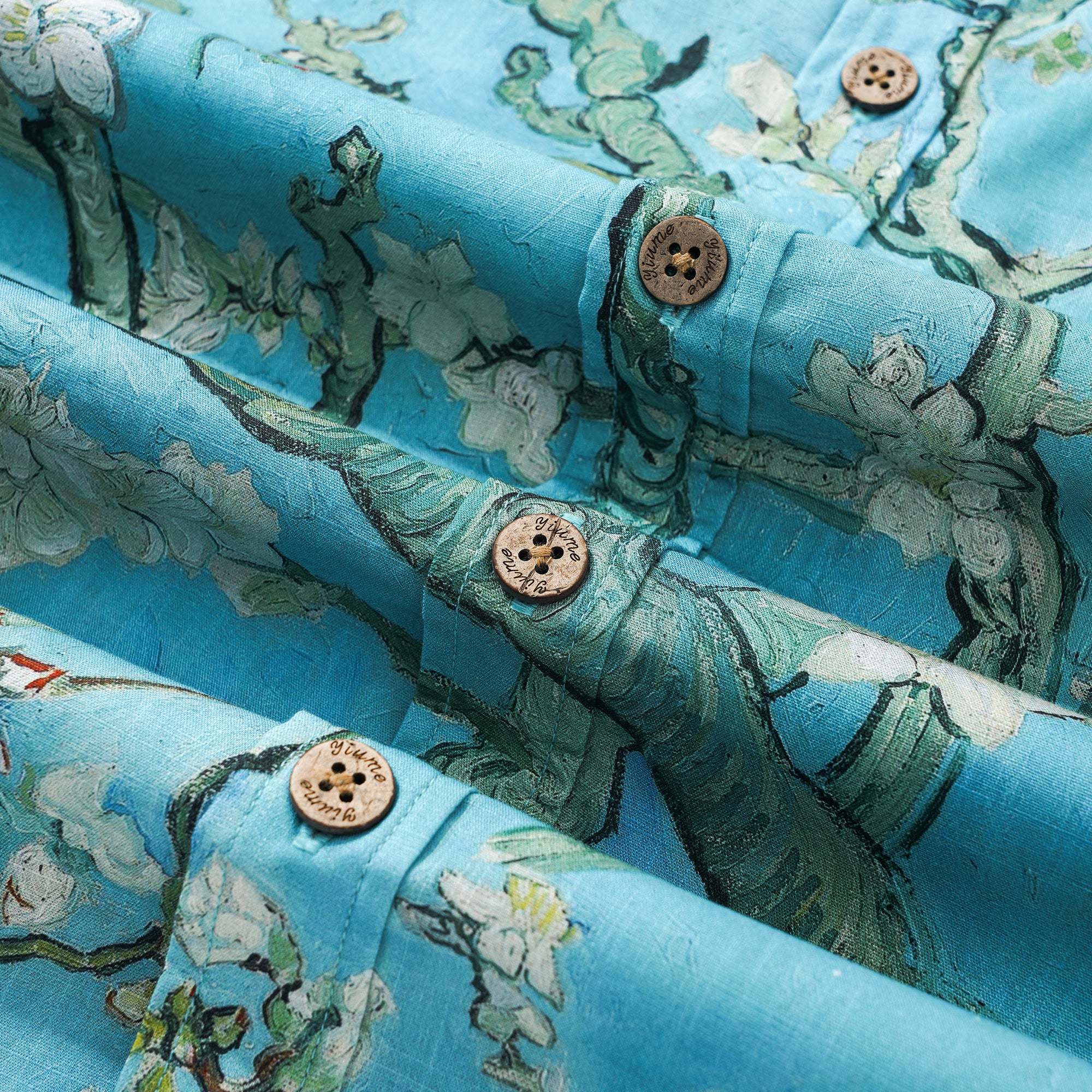Men's Hawaiian Shirt Short Sleeve Button-down 100% Cotton Green Aloha Blossoming Almond By Sun