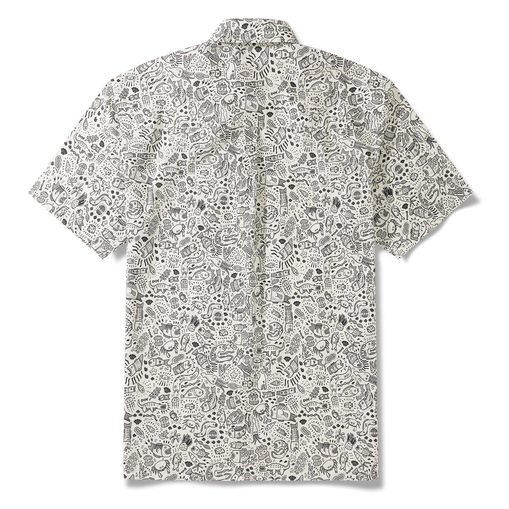 Men's Hawaiian Shirt Short Sleeve Button-down 100% Cotton Beige Aloha Undersea Party By Erwin Ong