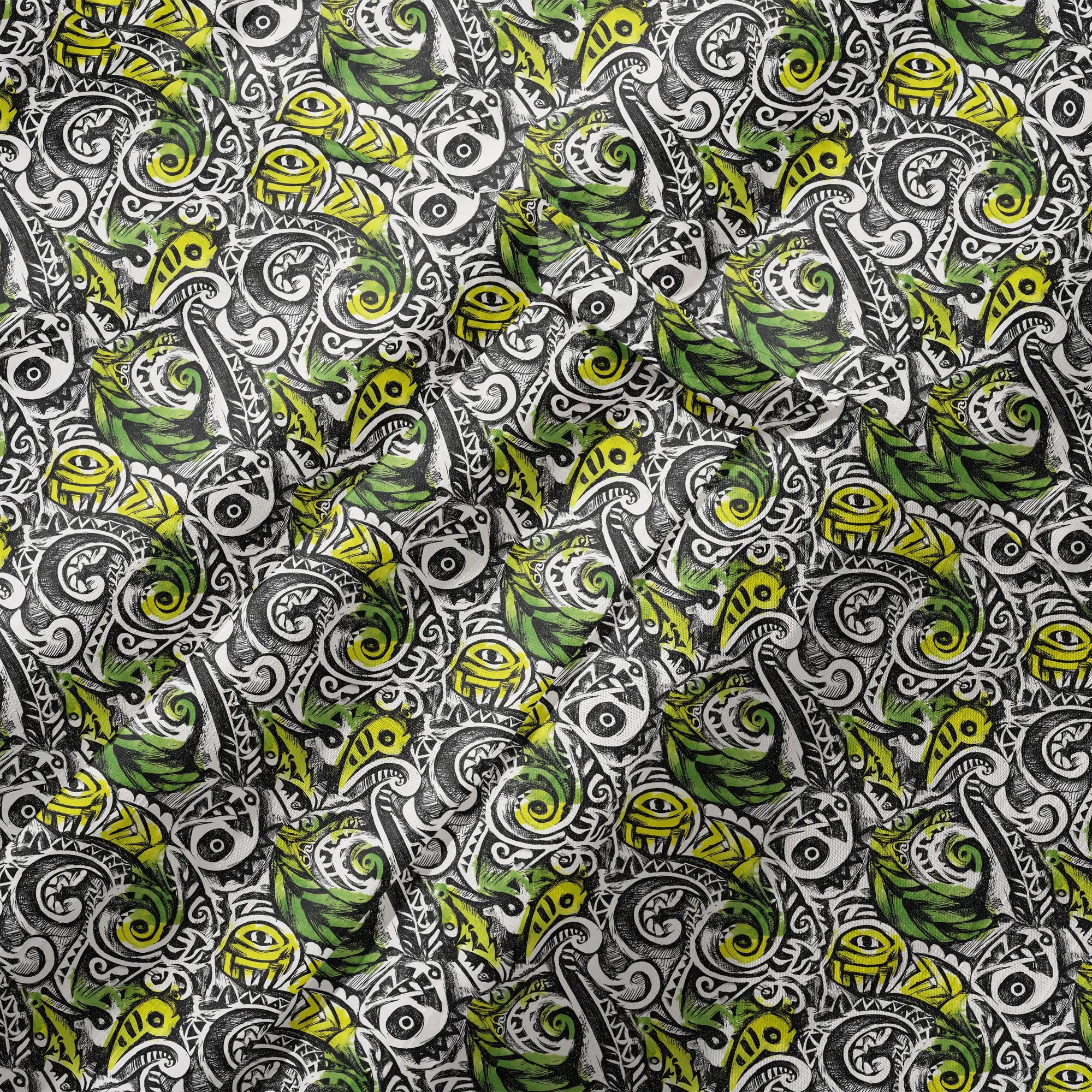 LeosWare® Men's Hawaiian Shirt Short Sleeve Button-up 100% Cotton Black Aloha Polynesian Totem By Ann