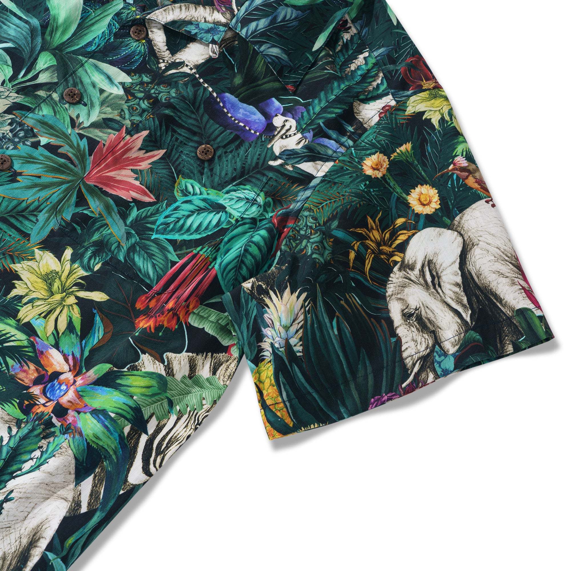 Elephant Jungle Enchantment Menagerie 100% Cotton Men's Aloha Hawaiian Short Sleeve Camp Collar Shirt Zebra Bird Dog By Sylvia