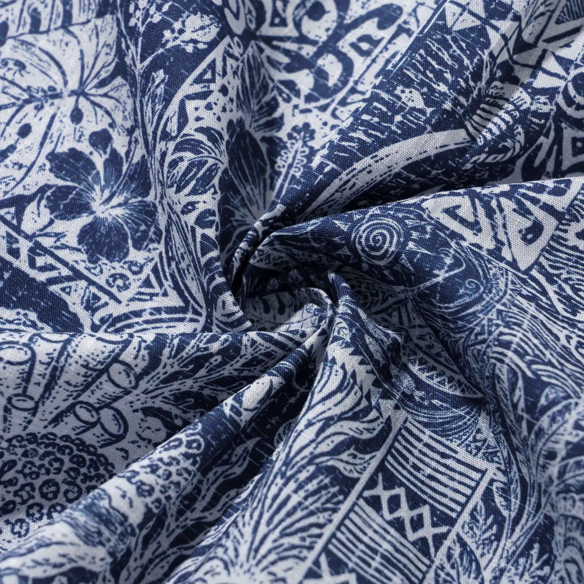 Men's Hawaiian Shirt Short Sleeve Button-down 100% Cotton Blue Aloha Tiki Isle Archive - Navy Blue By Cigar
