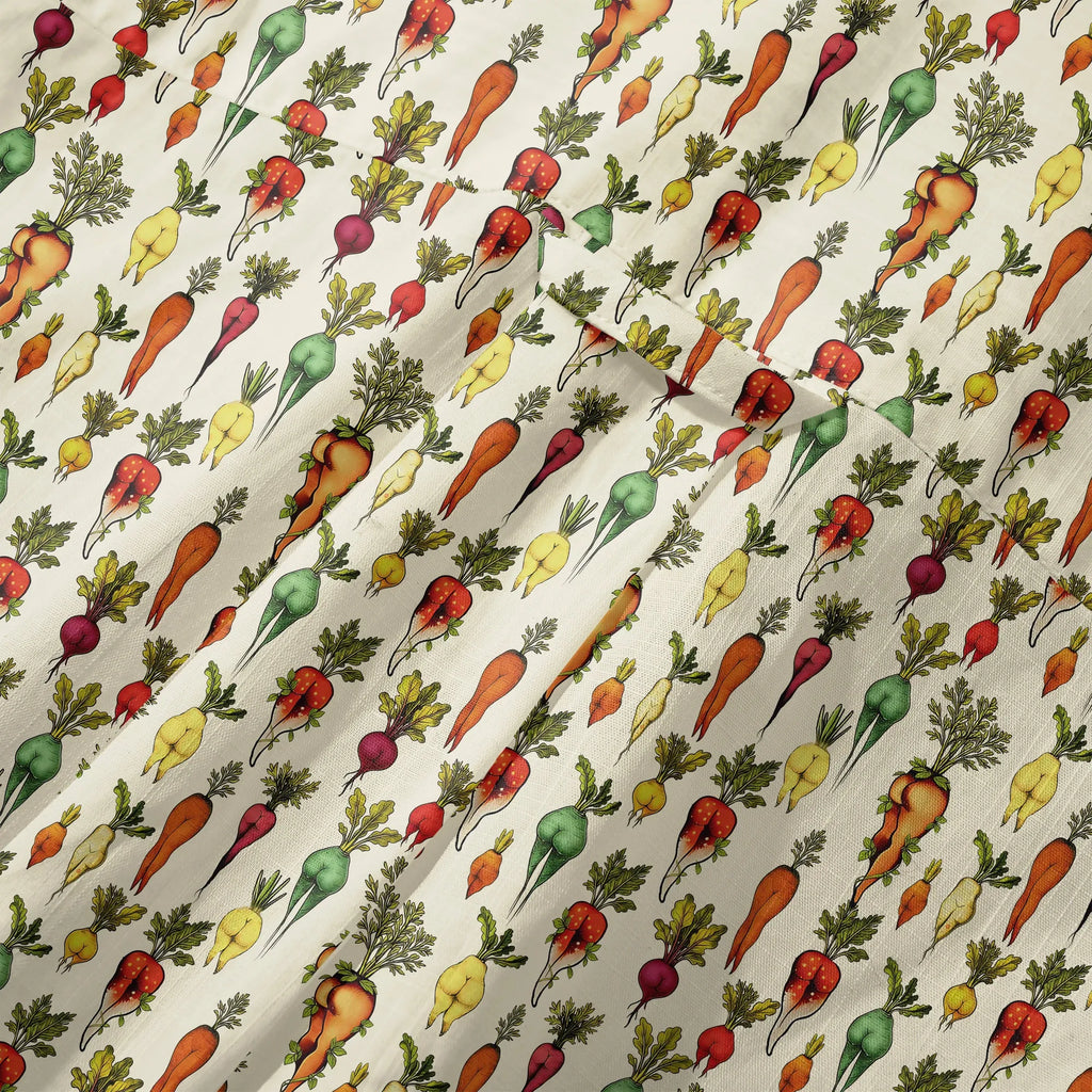 LeosWare® Carrot Men's Hawaiian Shirt Short Sleeve Button-up 100% Cotton Beige Aloha Bootylicious Veggie Bash By Ann