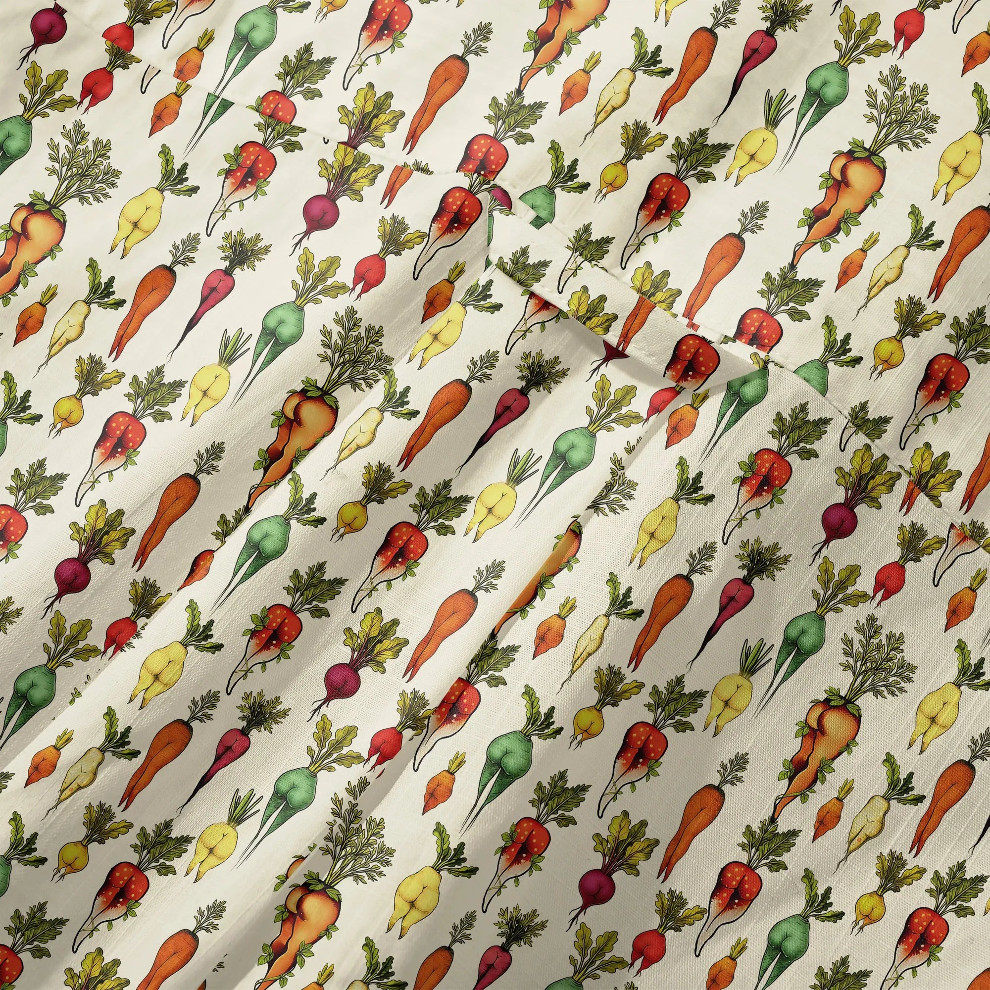 LeosWare® Carrot Men's Hawaiian Shirt Short Sleeve Button-up 100% Cotton Beige Aloha Bootylicious Veggie Bash By Ann