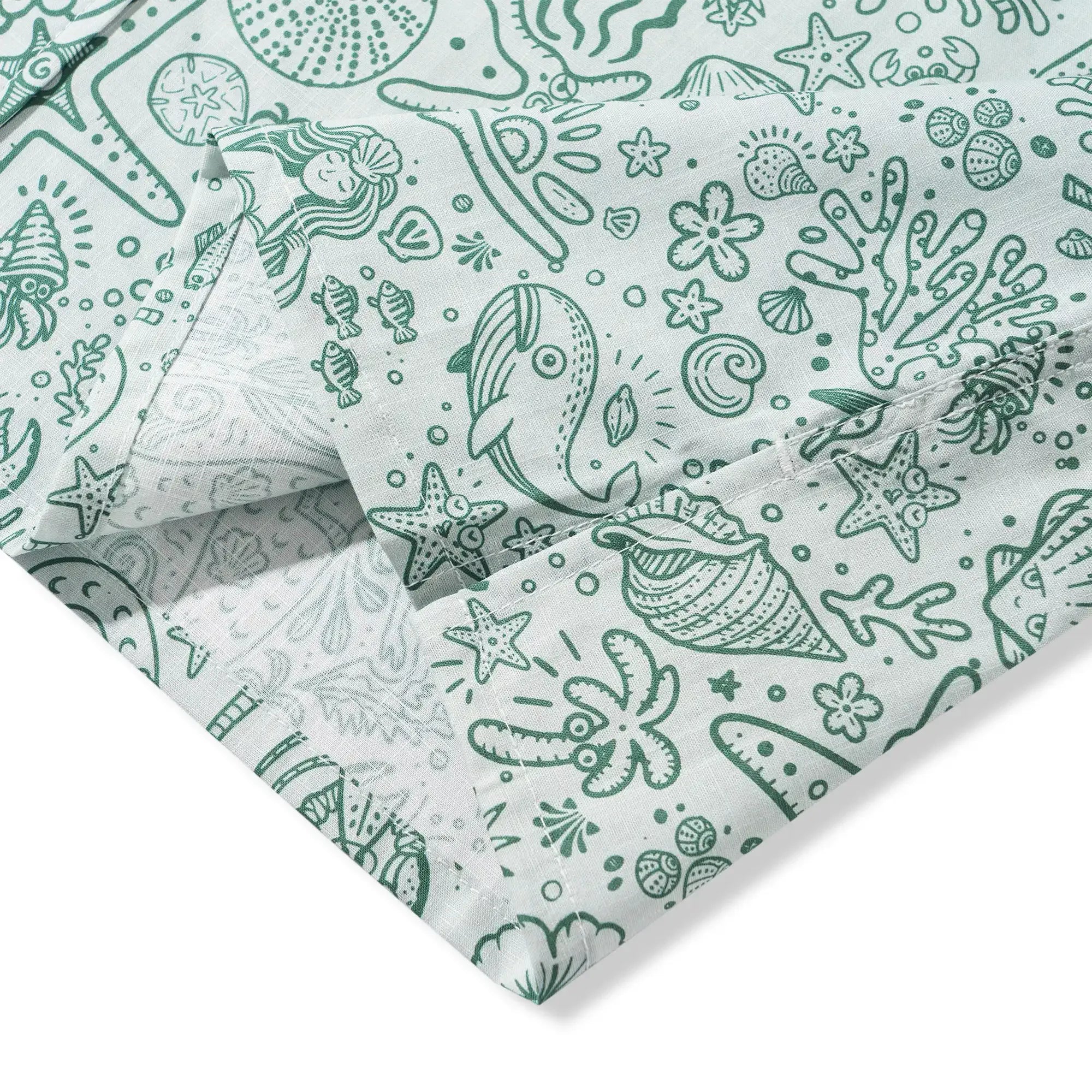 Men's Hawaiian Shirt Short Sleeve Button-down 100% Cotton Green Aloha Coastal Doodle - Sage green By Huan huan