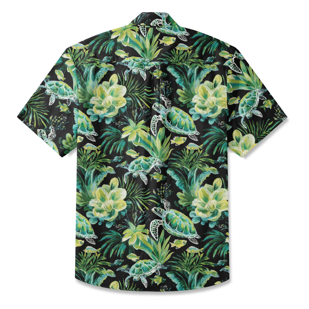 LeosWare® Men's Hawaiian Shirt Short Sleeve Button-up 100% Cotton Green Aloha Deep Sea Green Reflection By Ann