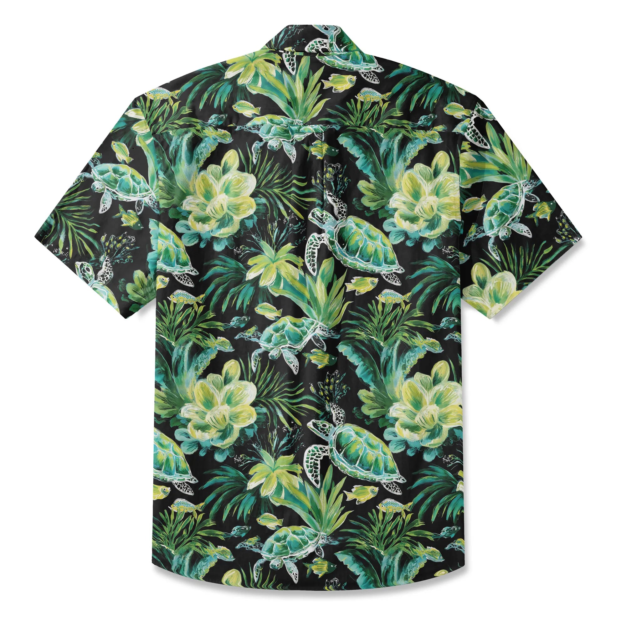 LeosWare® Men's Hawaiian Shirt Short Sleeve Button-up 100% Cotton Green Aloha Deep Sea Green Reflection By Ann