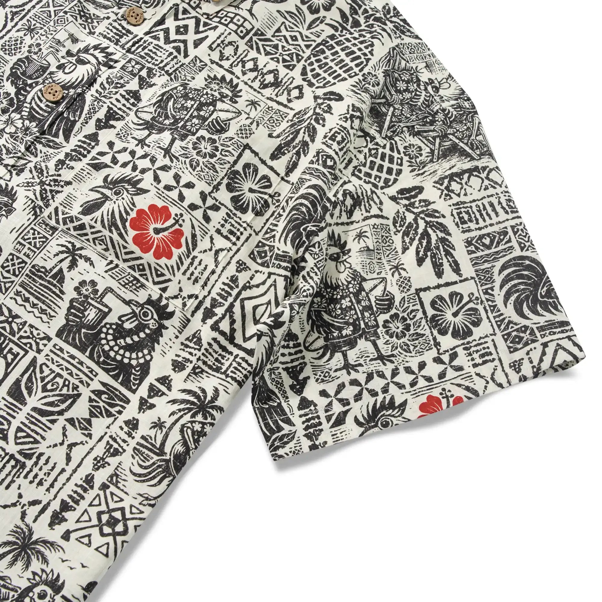 Men's Hawaiian Shirt Short Sleeve Button-down 100% Cotton Black Rooster Aloha The Bone Voyage By Cigar