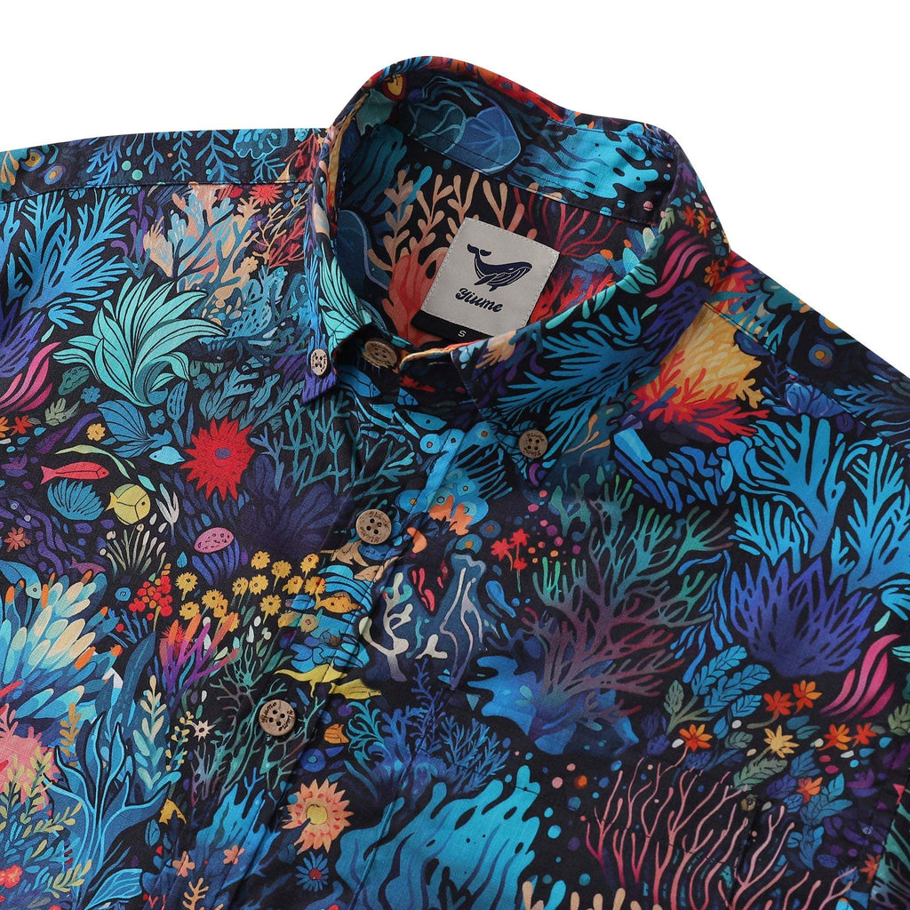 Best Hawaiian Shirt For Men 100% Cotton Blue Short Sleeve Button-down Shirt Marine Plants Shirt By Sun