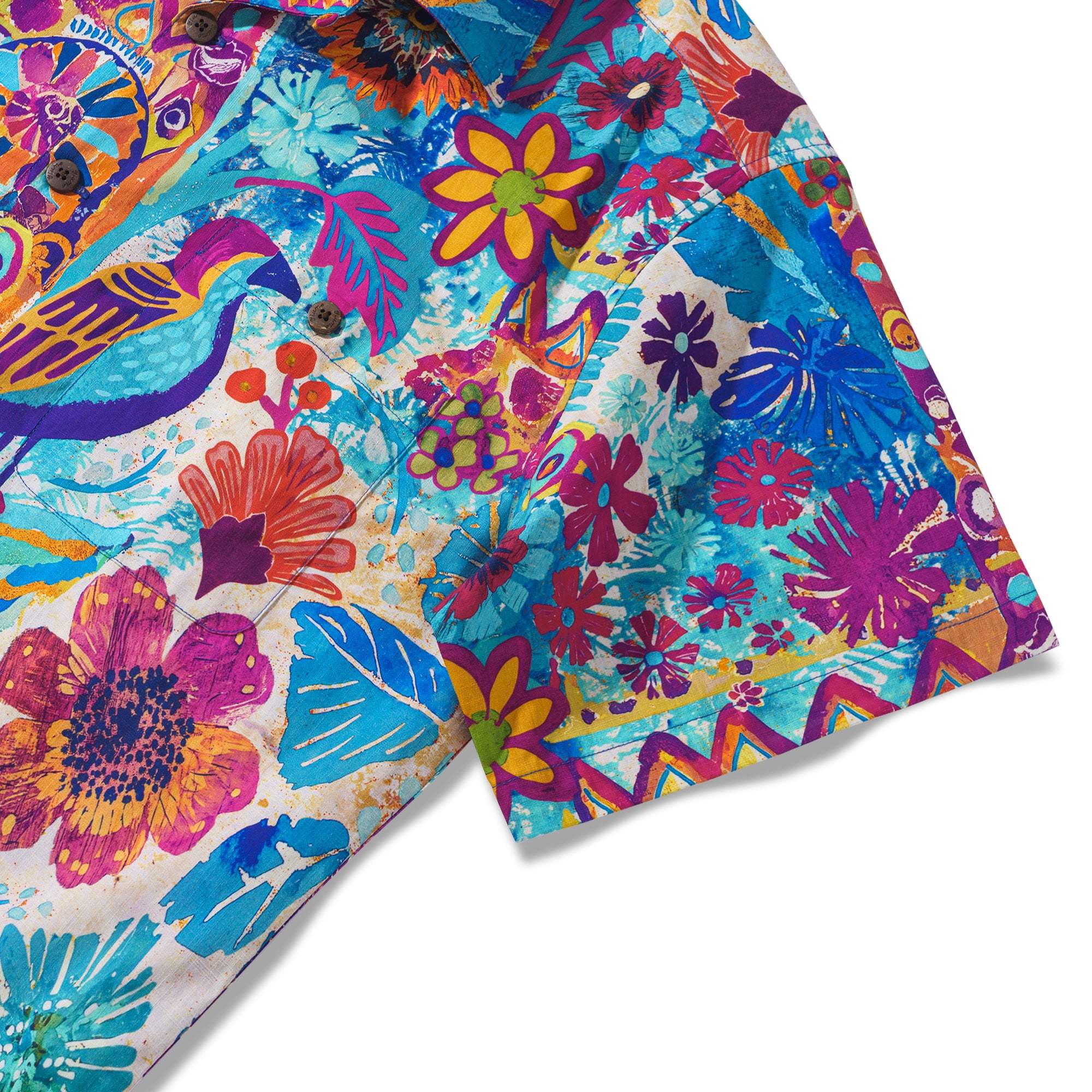 Tropical Hawaiian Shirt 100% Cotton Men's Short Sleeve Camp Collar Blue Aloha Shirt Tropical Wonder Painted Shirt Mexican Style By Mo