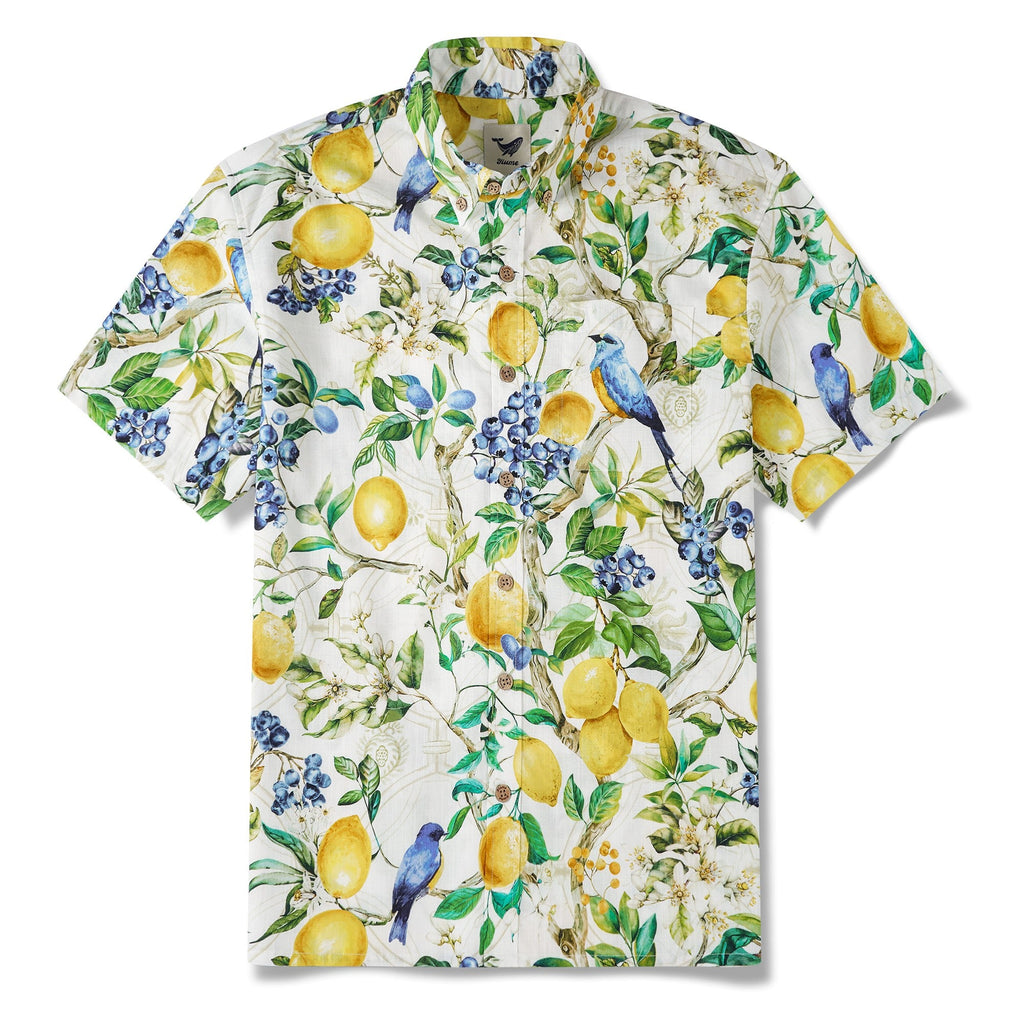 Men's Sicilian Lemon Shirt Button-down Hawaiian Shirt Short Sleeve 100% Cotton Sicilian Lemon Tree Fantasy By Huan huan