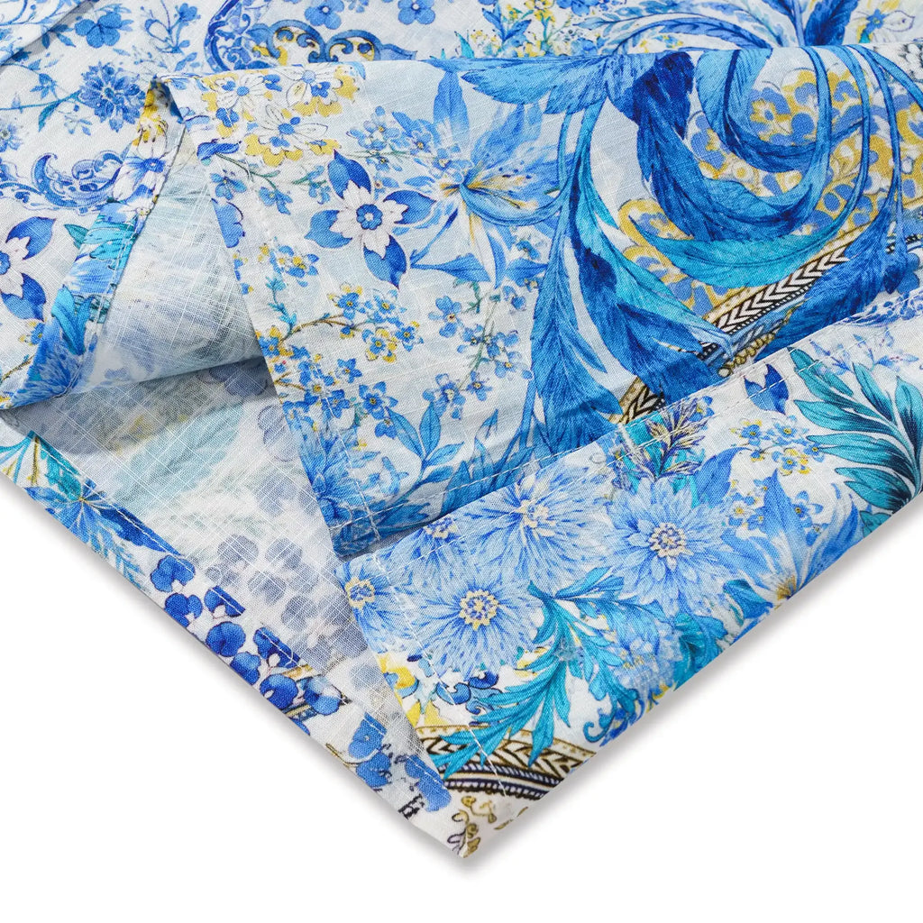 Men's Hawaiian Shirt Short Sleeve Button-down 100% Cotton Blue Aloha Sicilian Bloom By Mo