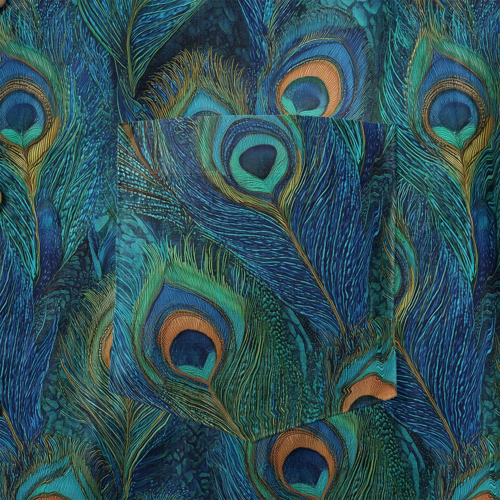 LeosWare® Peacock Men's Hawaiian Shirt Short Sleeve Button-up 100% Cotton Blue Aloha Indigo Feathered Elegance By Ann