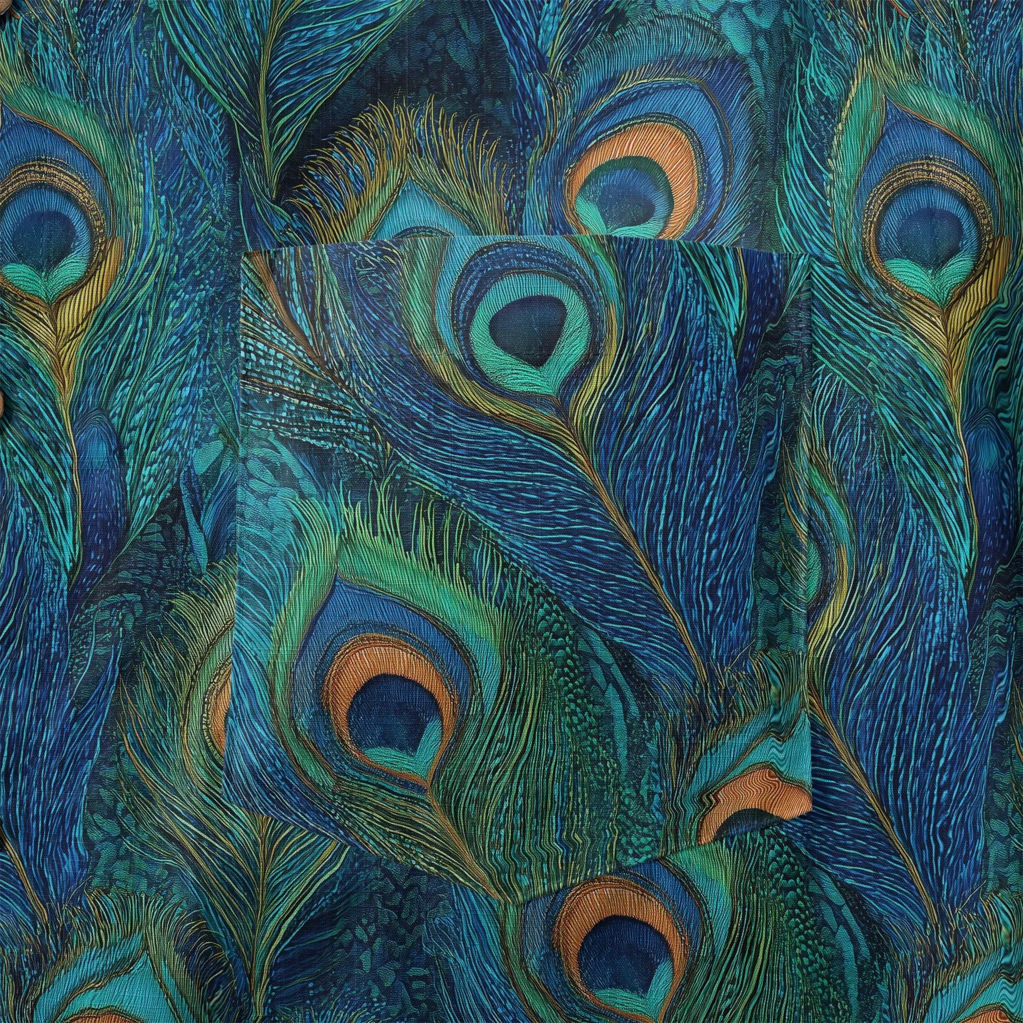 LeosWare® Peacock Men's Hawaiian Shirt Short Sleeve Button-up 100% Cotton Blue Aloha Indigo Feathered Elegance By Ann