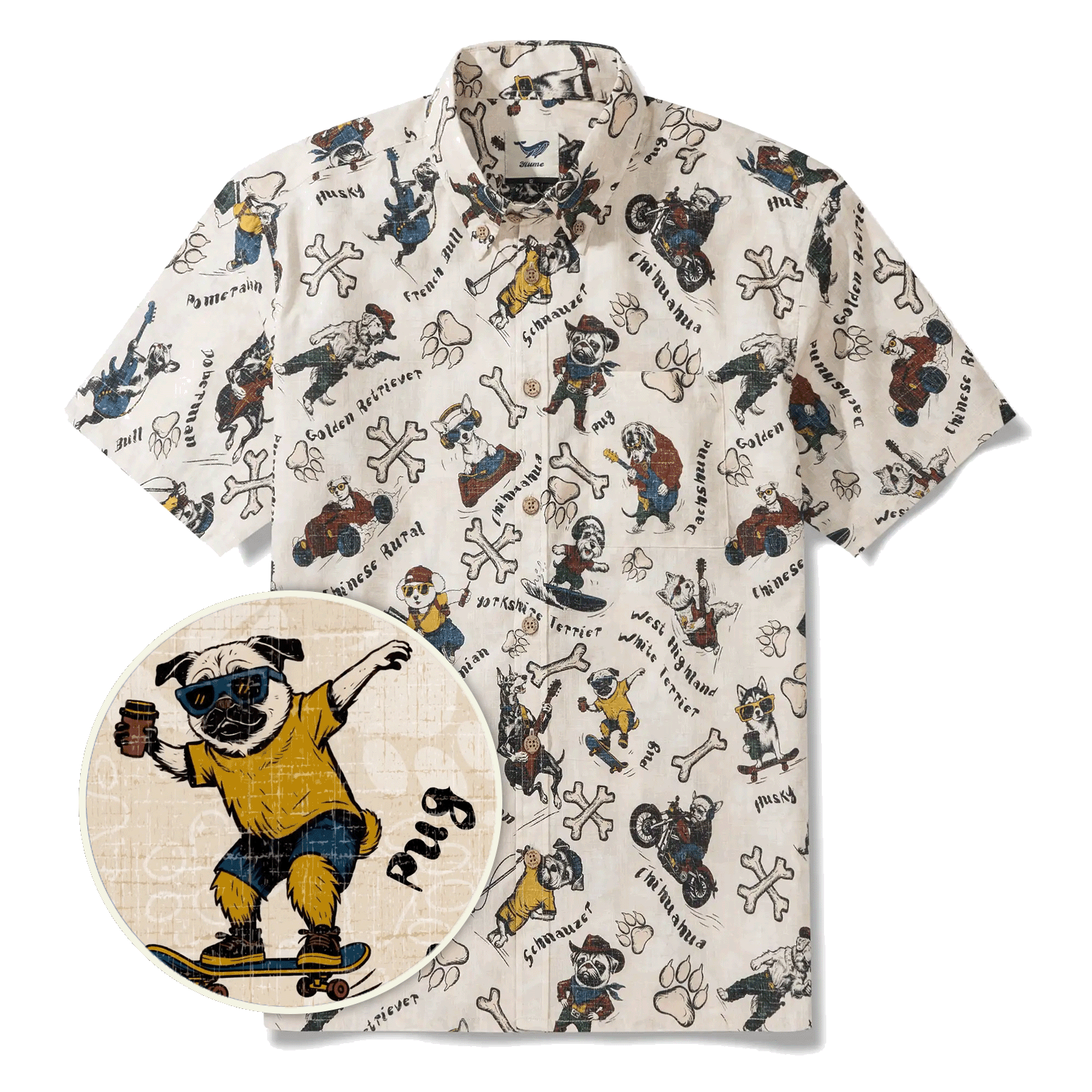 Dog Men's Hawaiian Shirt Short Sleeve Button-down 100% Cotton Blue Aloha Canine Clubhouse By Huan huan