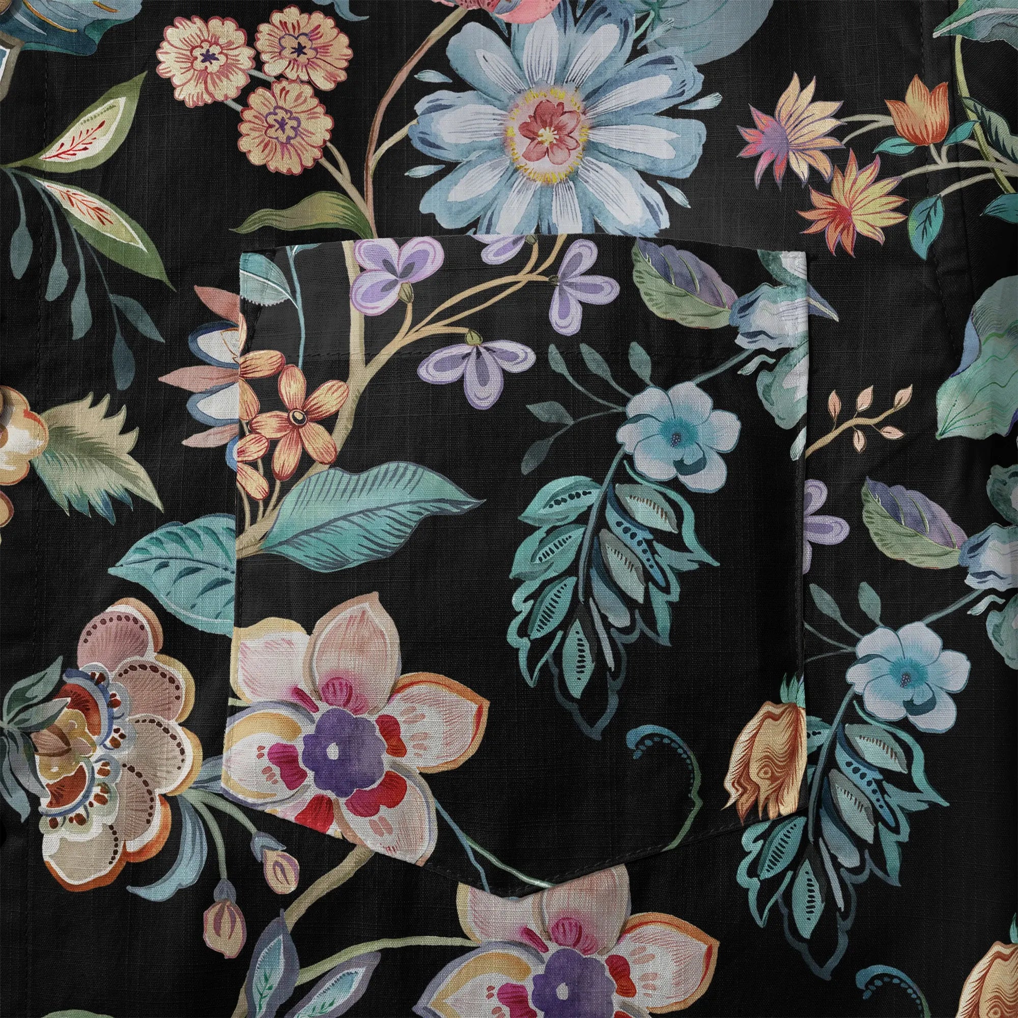 LeosWare® Men's Hawaiian Shirt Short Sleeve Button-up 100% Cotton Blue Aloha Black Garden Splendor By Huan huan
