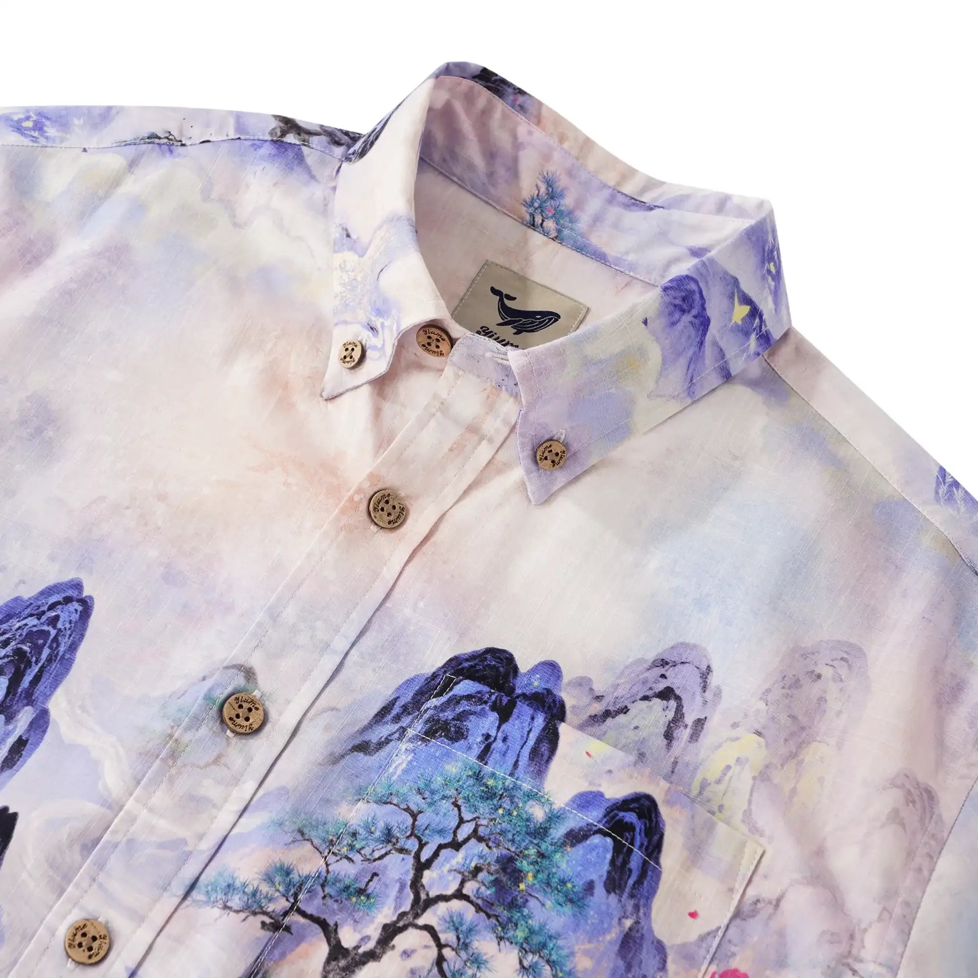 Men's Hawaiian Shirt Short Sleeve Button-down 100% Cotton Purple Aloha Purple Mountain Retreat By Sylvia