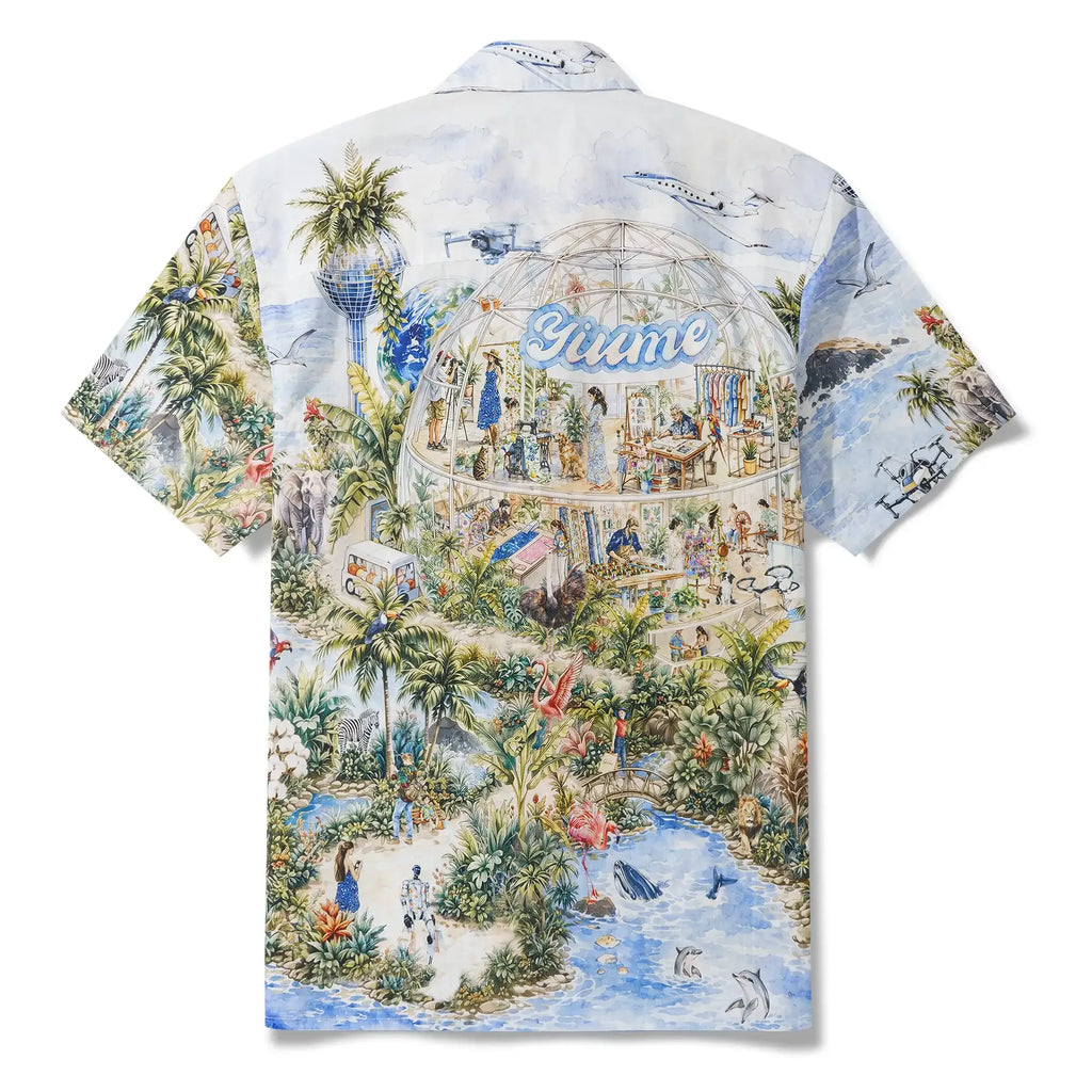 4th Anniversary Men's Hawaiian Shirt Short Sleeve Camp Collar 100% Cotton Blue Aloha Yiume Dream By The Coast By Huan huan