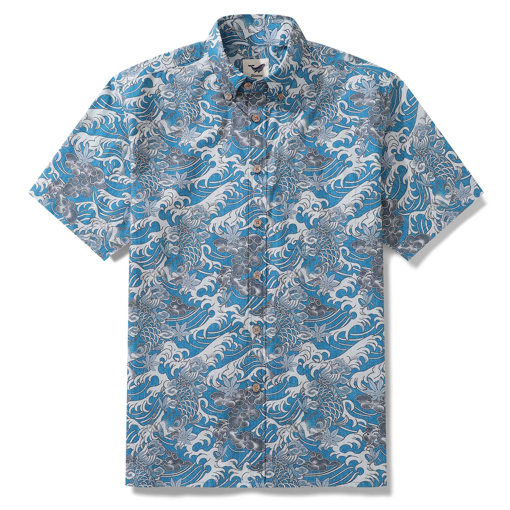 Hawaiian Shirt For Men Koi Waves Button-down Shirt Short Sleeve 100% Cotton Shirt By Cigar