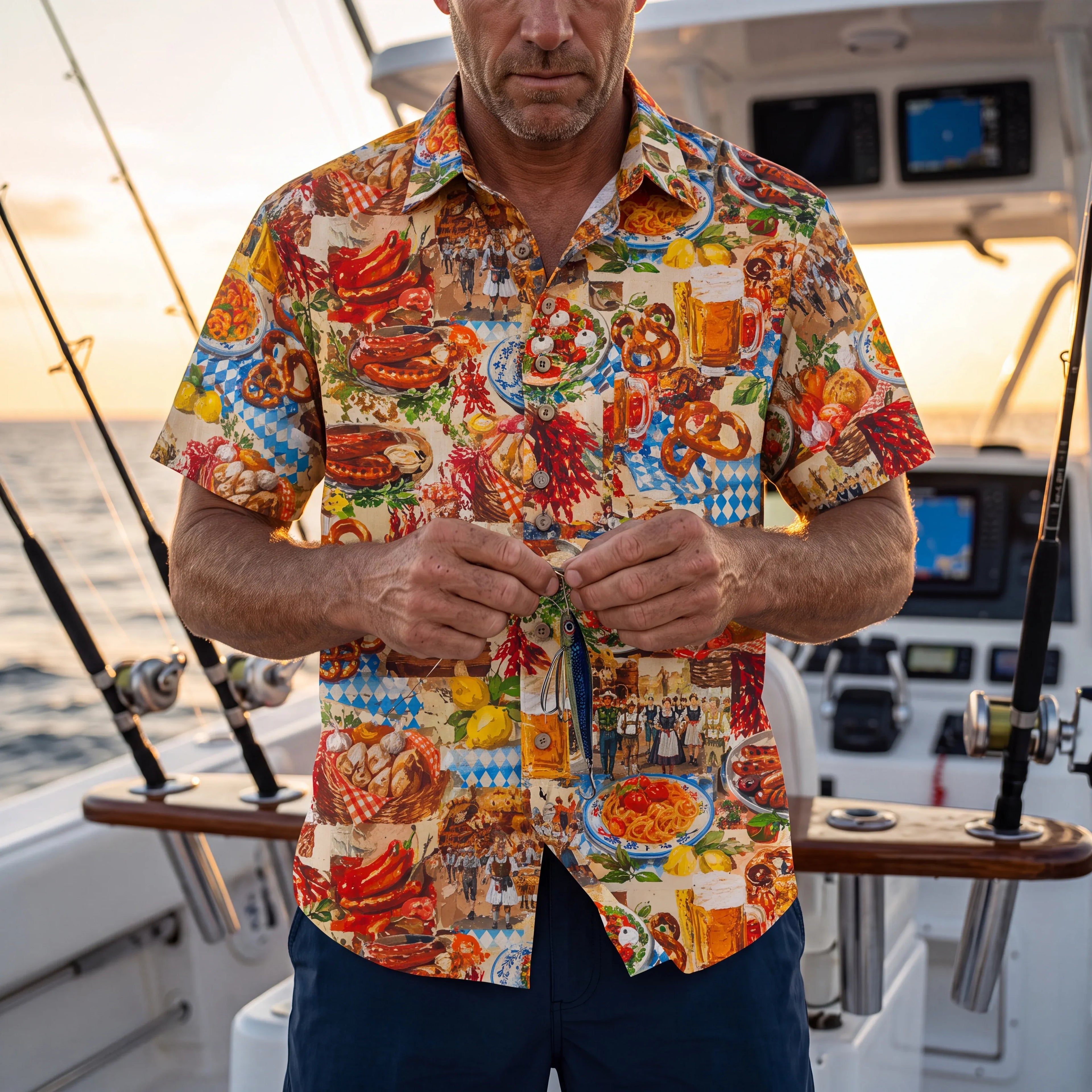 LeosWare® Men's Hawaiian Shirt Short Sleeve Button-up 100% Cotton Red Aloha Oil Painting Beer Festival Revelry By Ann