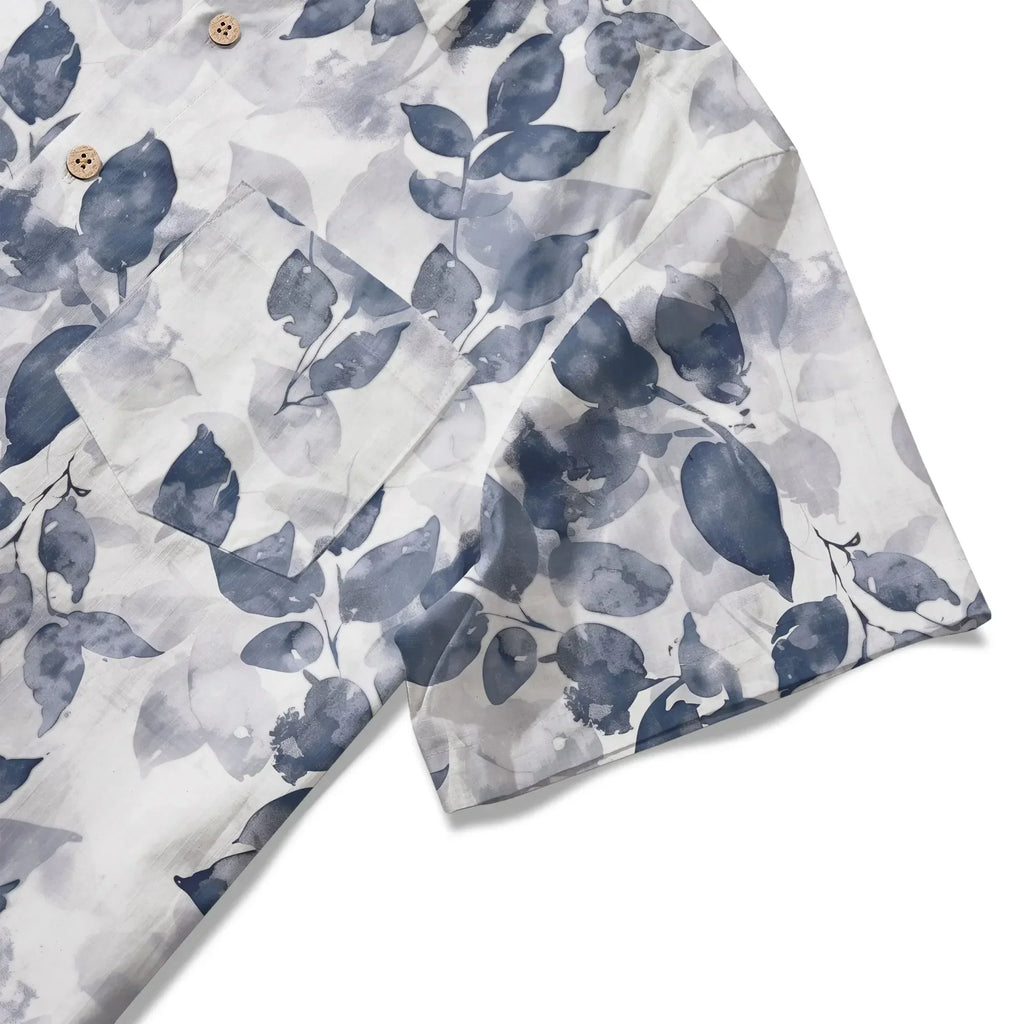 LeosWare® Men's Hawaiian Shirt Short Sleeve Button-up 100% Cotton Purple Aloha Ink Leaves And Sparse Shadows By Ann