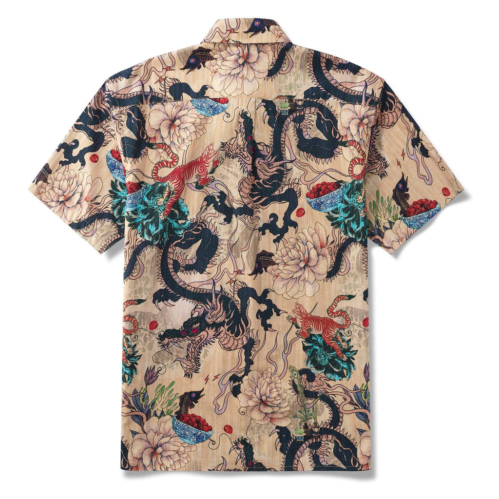 Dragon Shirt 100% Cotton Hawaiian Shirt Men's Short Sleeve Button-down Shirt Aloha Shirt Dragon Dance And Cherry Blossoms By Sylvia
