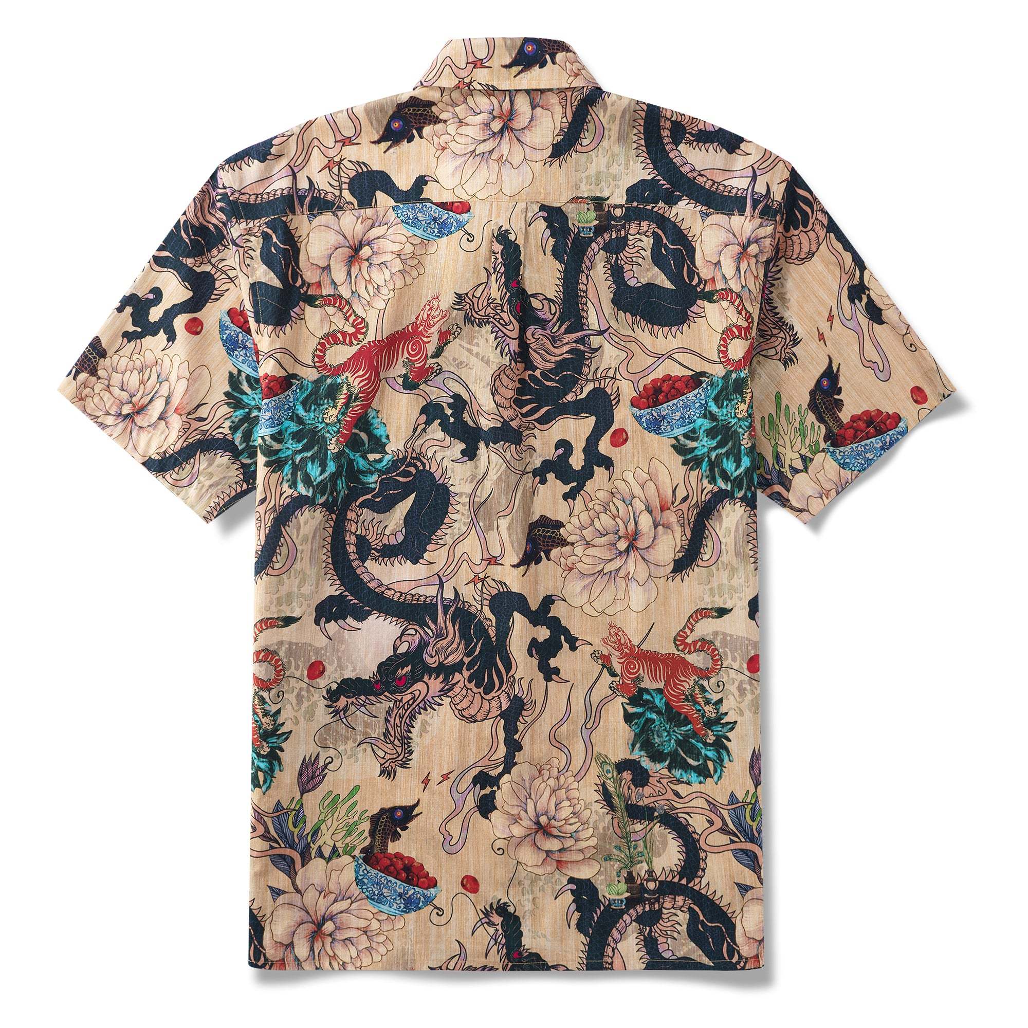 Dragon Shirt 100% Cotton Hawaiian Shirt Men's Short Sleeve Button-down Shirt Aloha Shirt Dragon Dance And Cherry Blossoms By Sylvia