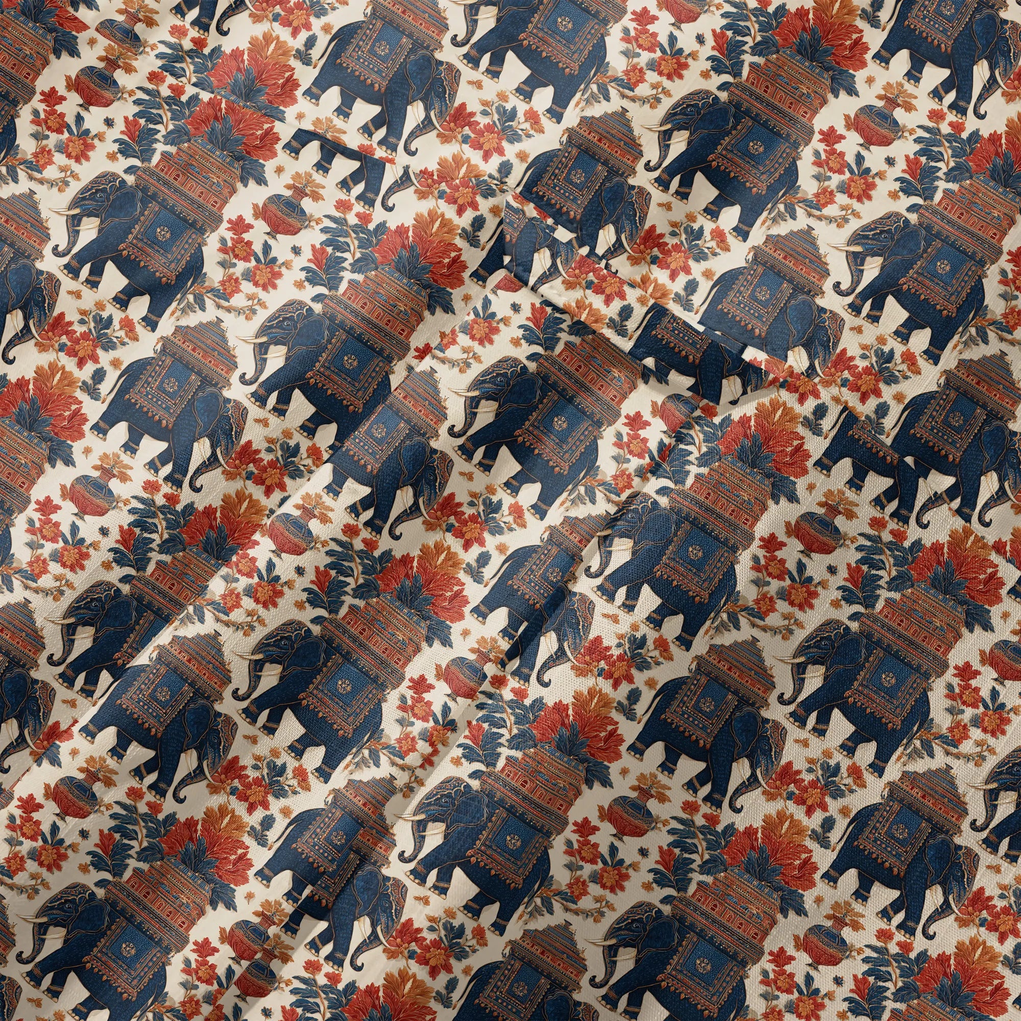 Elephant LeosWare® Men's Hawaiian Shirt Short Sleeve Button-up 100% Cotton Beige Aloha Temple Of The Elephant God By Ann