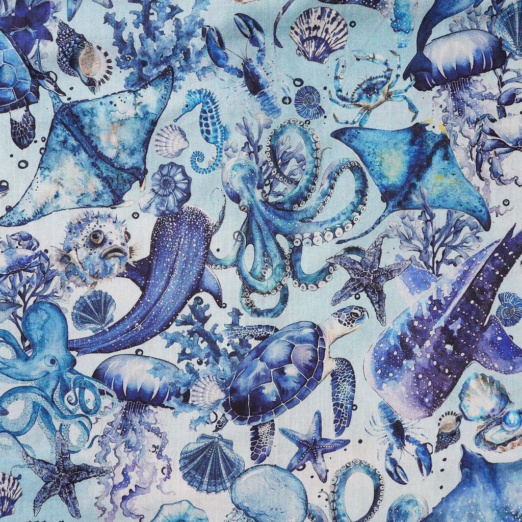 Men's Hawaiian Shirt Short Sleeve Button-down 100% Cotton Blue Aloha Watercolor Ocean By Yakima