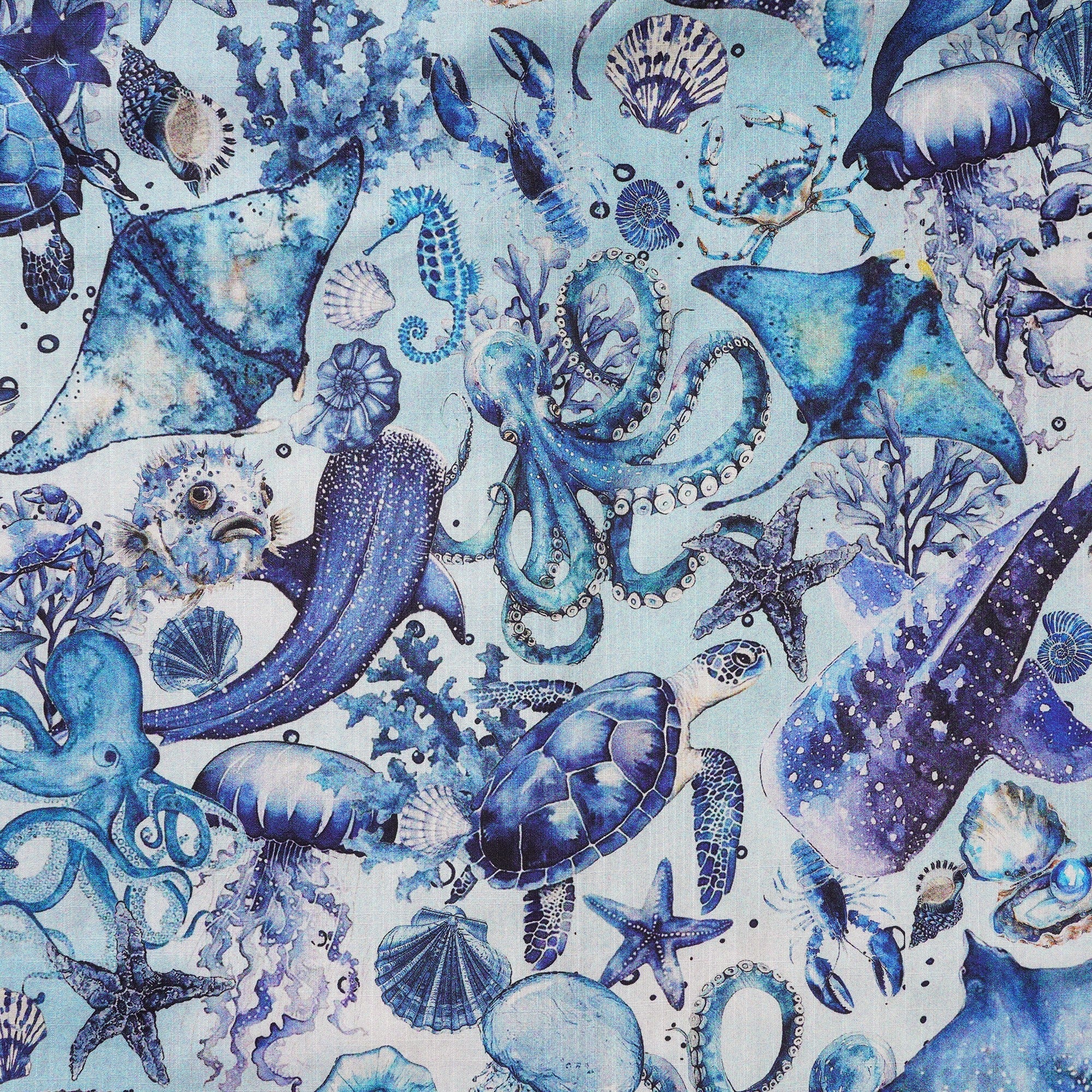 Men's Hawaiian Shirt Short Sleeve Button-down 100% Cotton Blue Aloha Watercolor Ocean By Yakima