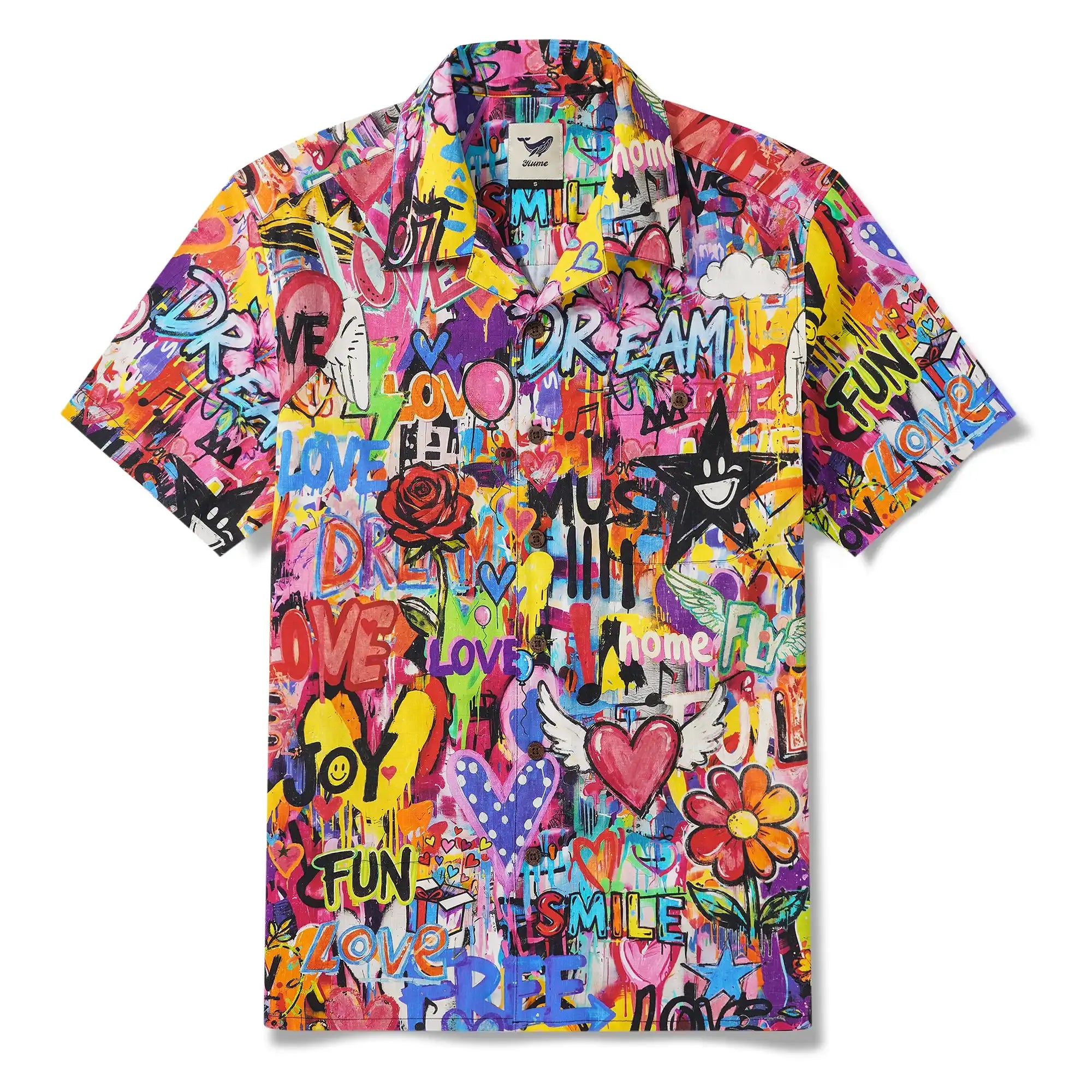Men's Hawaiian Shirt Short Sleeve Camp Collar 100% Cotton Aloha Artistic Love Graffiti Fun By Mo