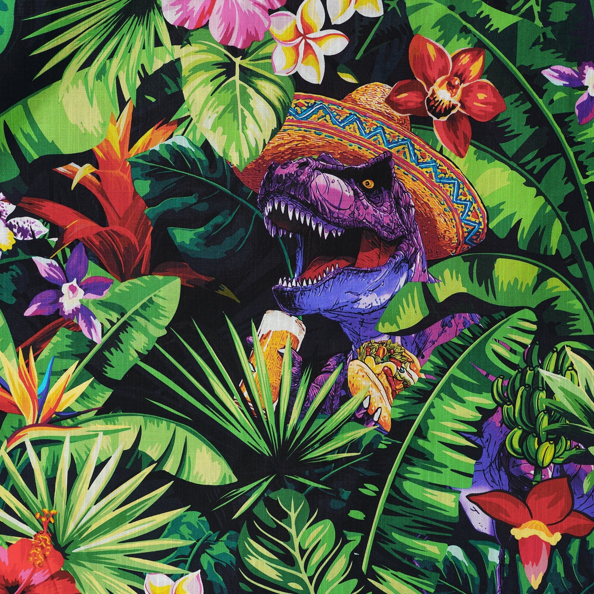 Men's Hawaiian Shirt Short Sleeve Camp Collar 100% Cotton Purple Aloha Jungle Dinosaur Party Time Mexican Style By Huan huan