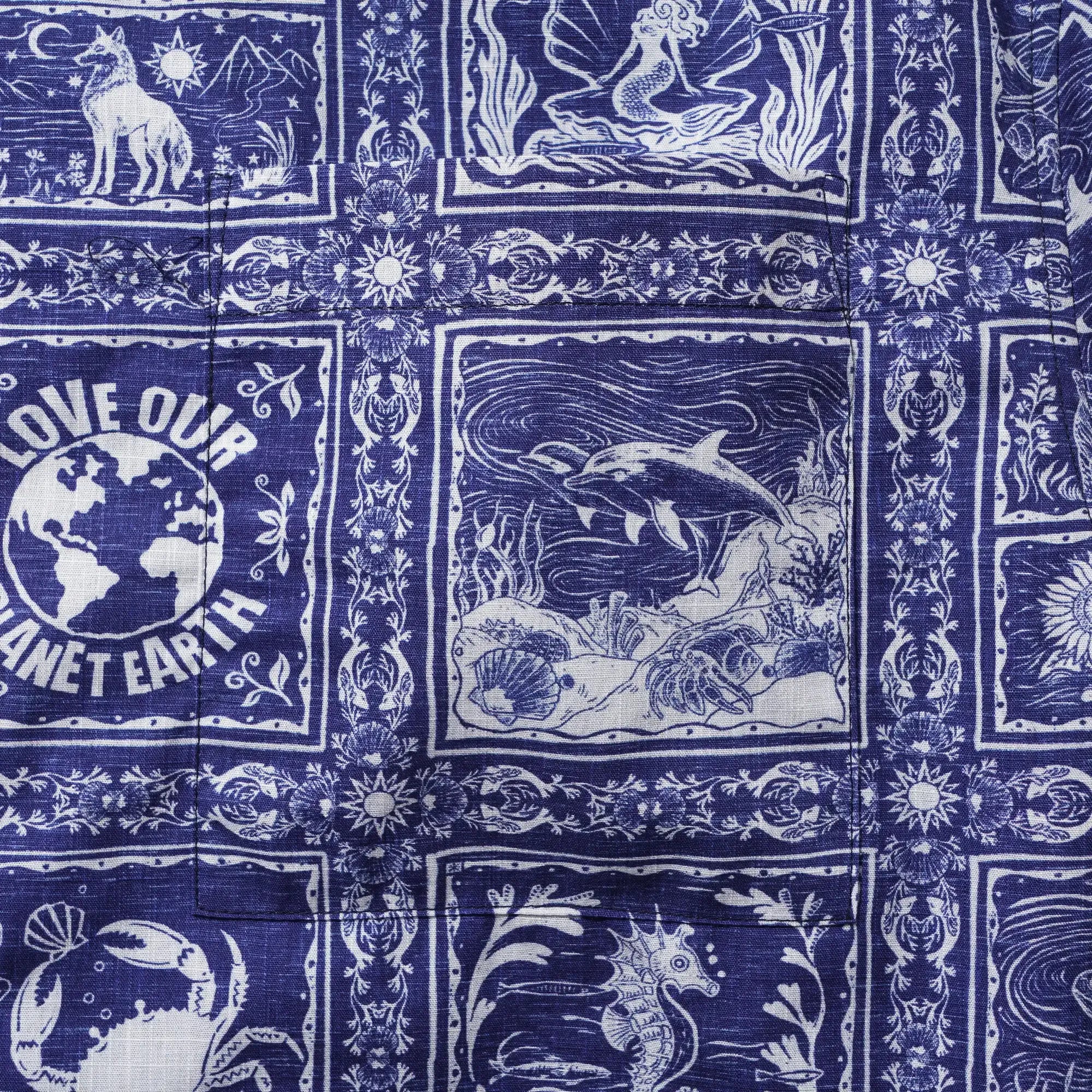 Men's Hawaiian Shirt Short Sleeve Button-down 100% Cotton Blue Aloha Endangered Animal Collage By Huan huan