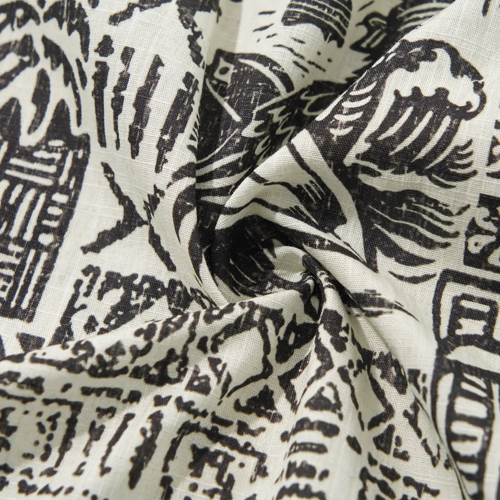 Men's Hawaiian Shirt Short Sleeve Button-down 100% Cotton Black Rooster Aloha The Bone Voyage By Cigar