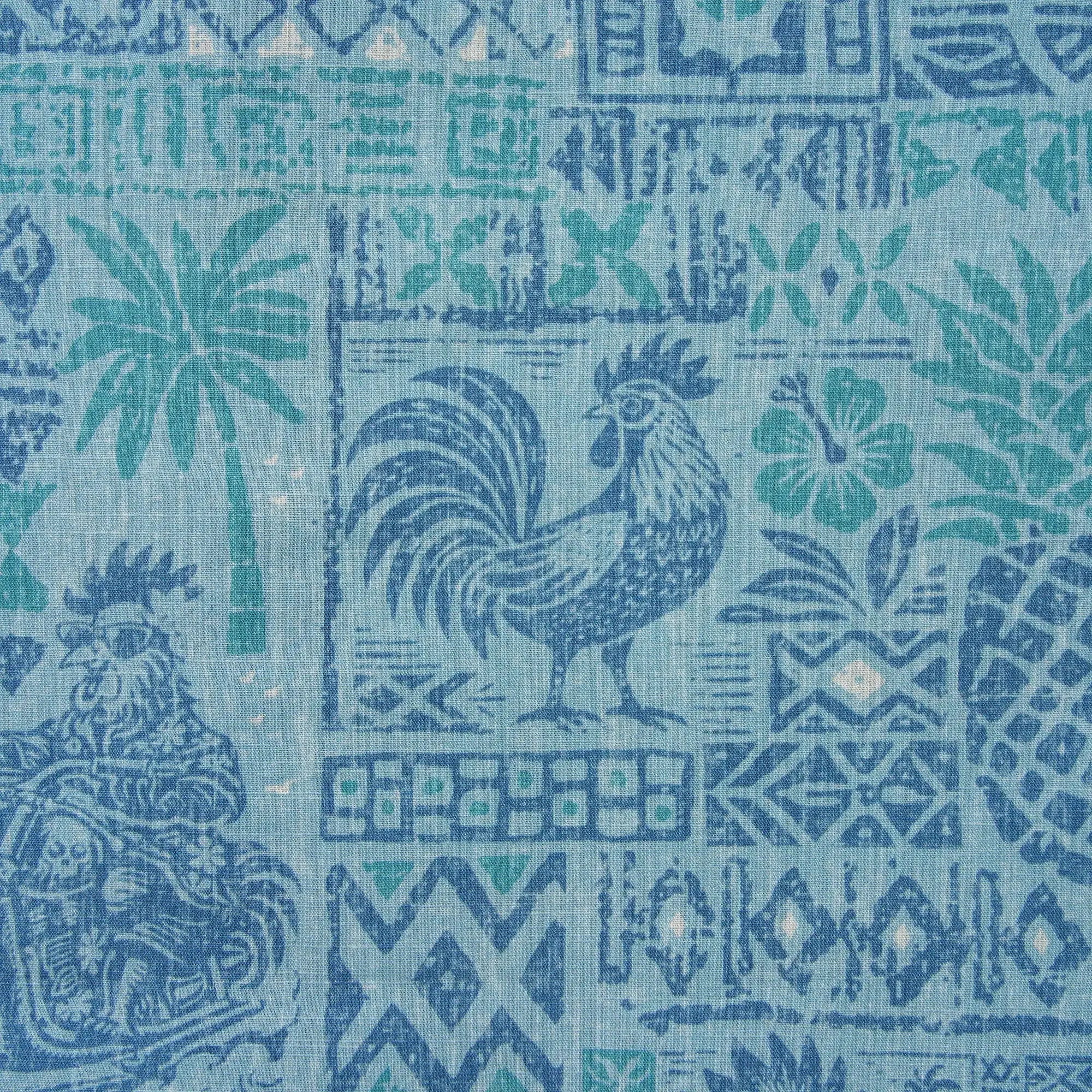 Men's Hawaiian Shirt Short Sleeve Button-down 100% Cotton Blue Rooster Aloha The Bone Voyage By Cigar