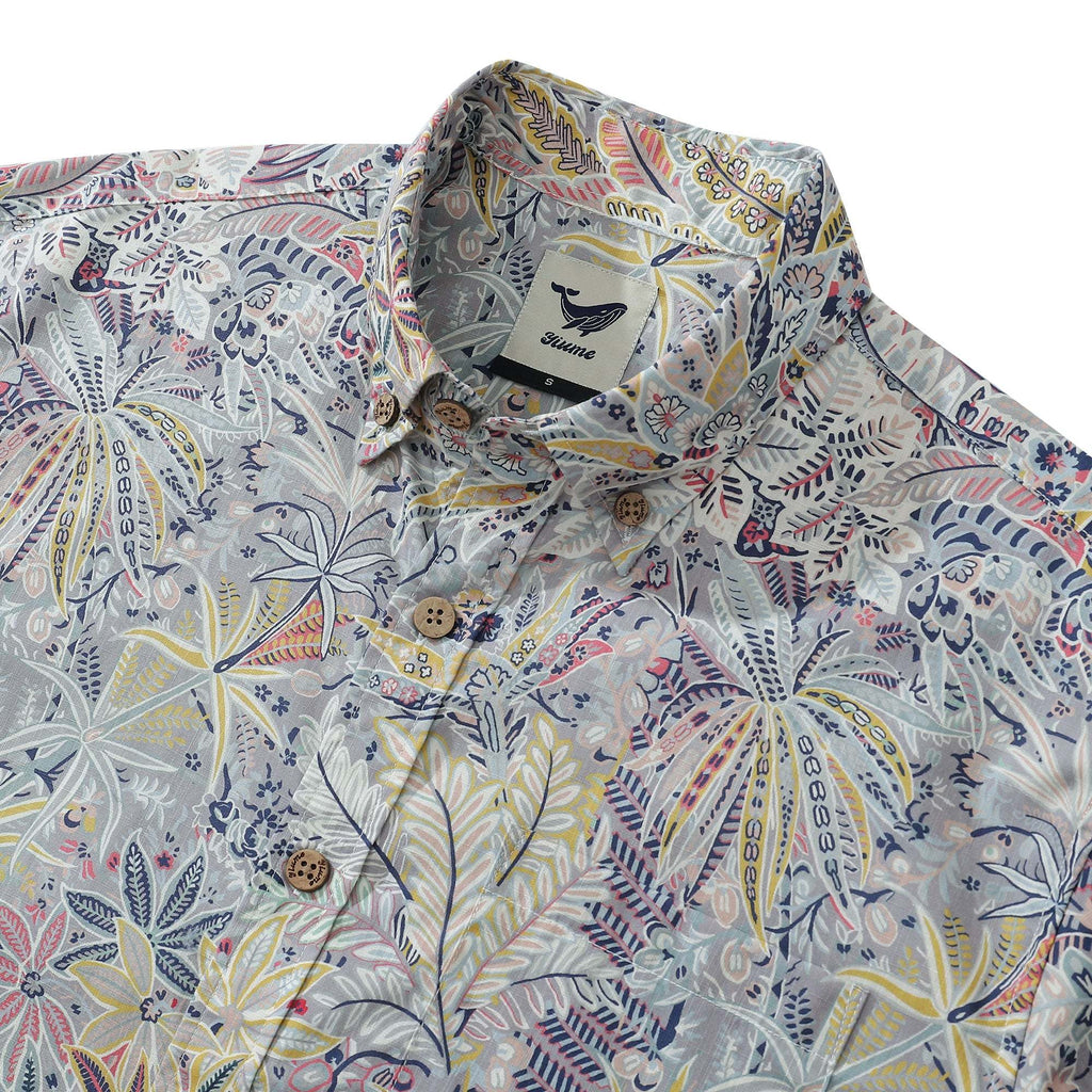 Breathable Hawaiian Shirt for Men Tropical Palm Tree Print 100% Cotton Wrinkle Free Shirt By Amy