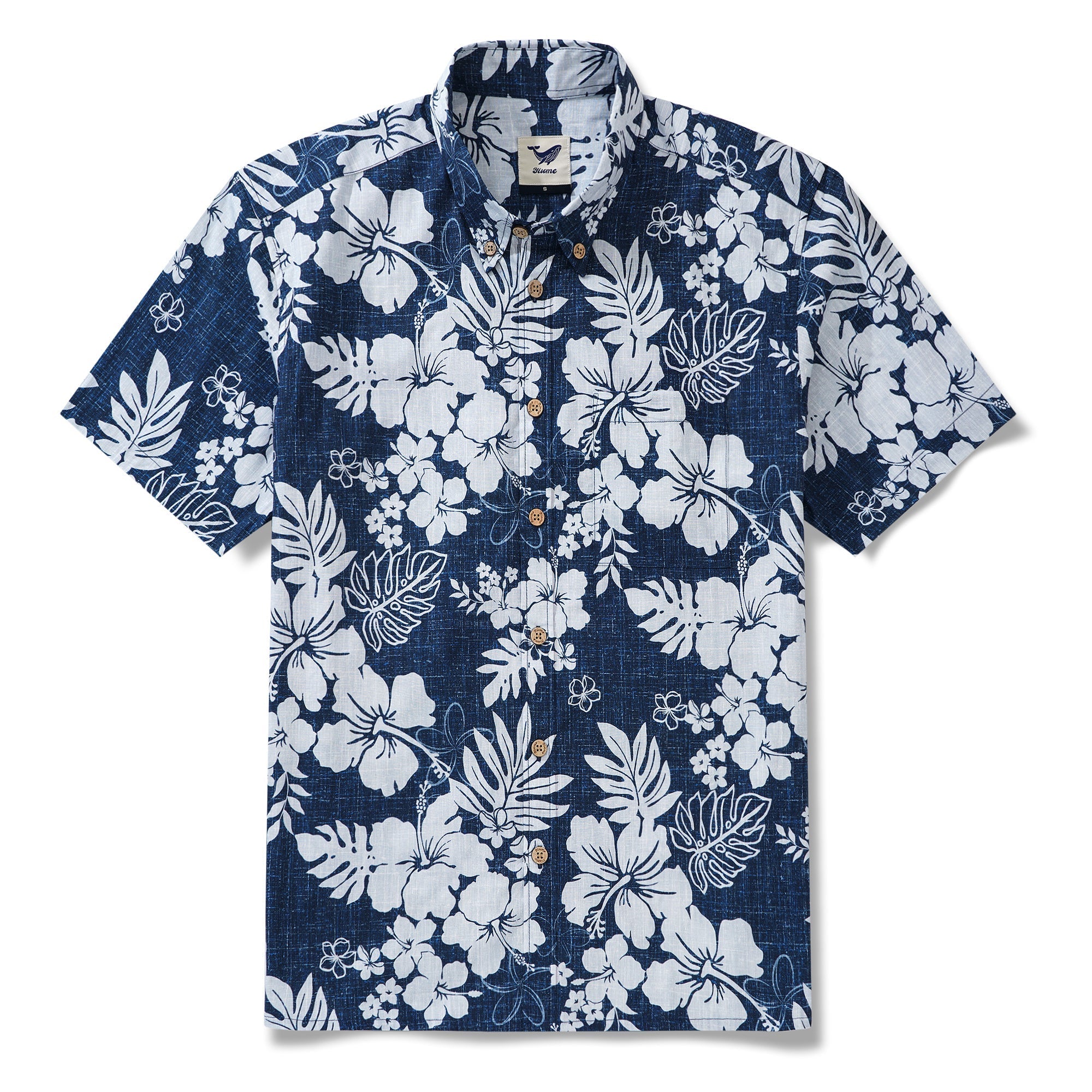 Floral Men's Hawaiian Shirt Short Sleeve Button-down 100% Cotton Blue Aloha Summer Whispers By Huan huan