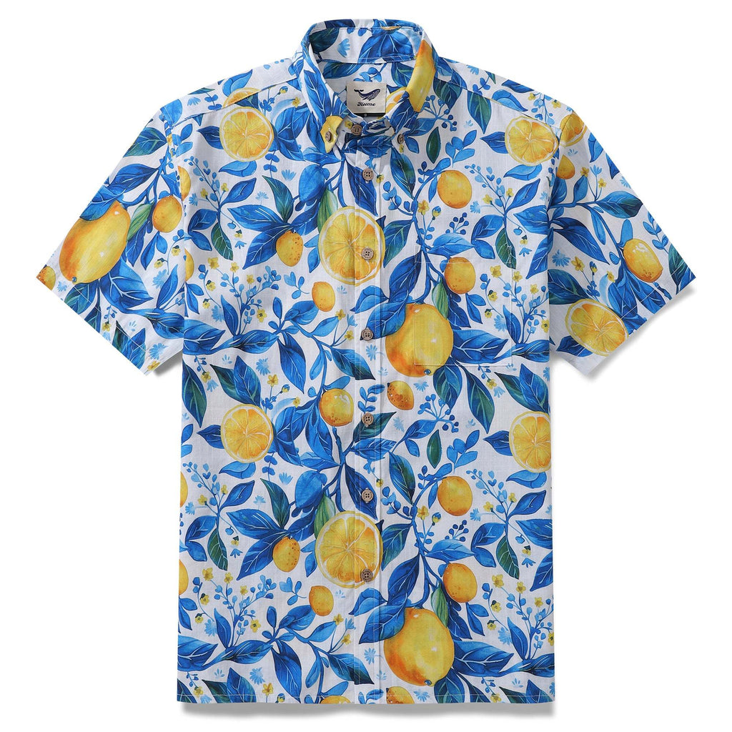 Yiume Hawaiian Shirt For Men Button-down Lemon Shirt Short Sleeve 100% Cotton Shirt Summer Lemon By Sun