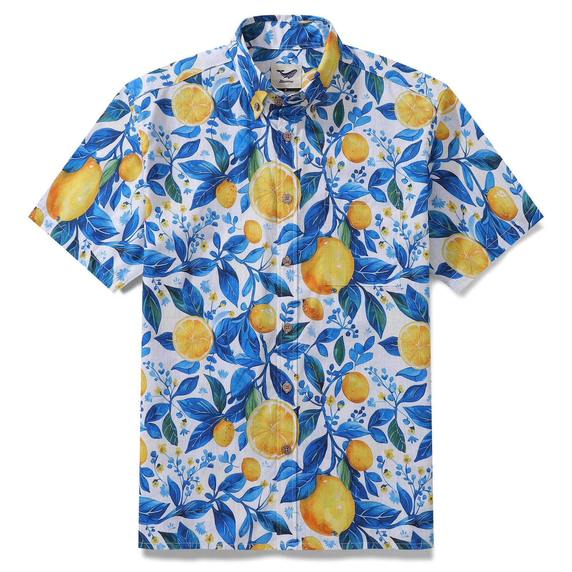 Yiume Hawaiian Shirt For Men Button-down Lemon Shirt Short Sleeve 100% Cotton Shirt Summer Lemon By Sun