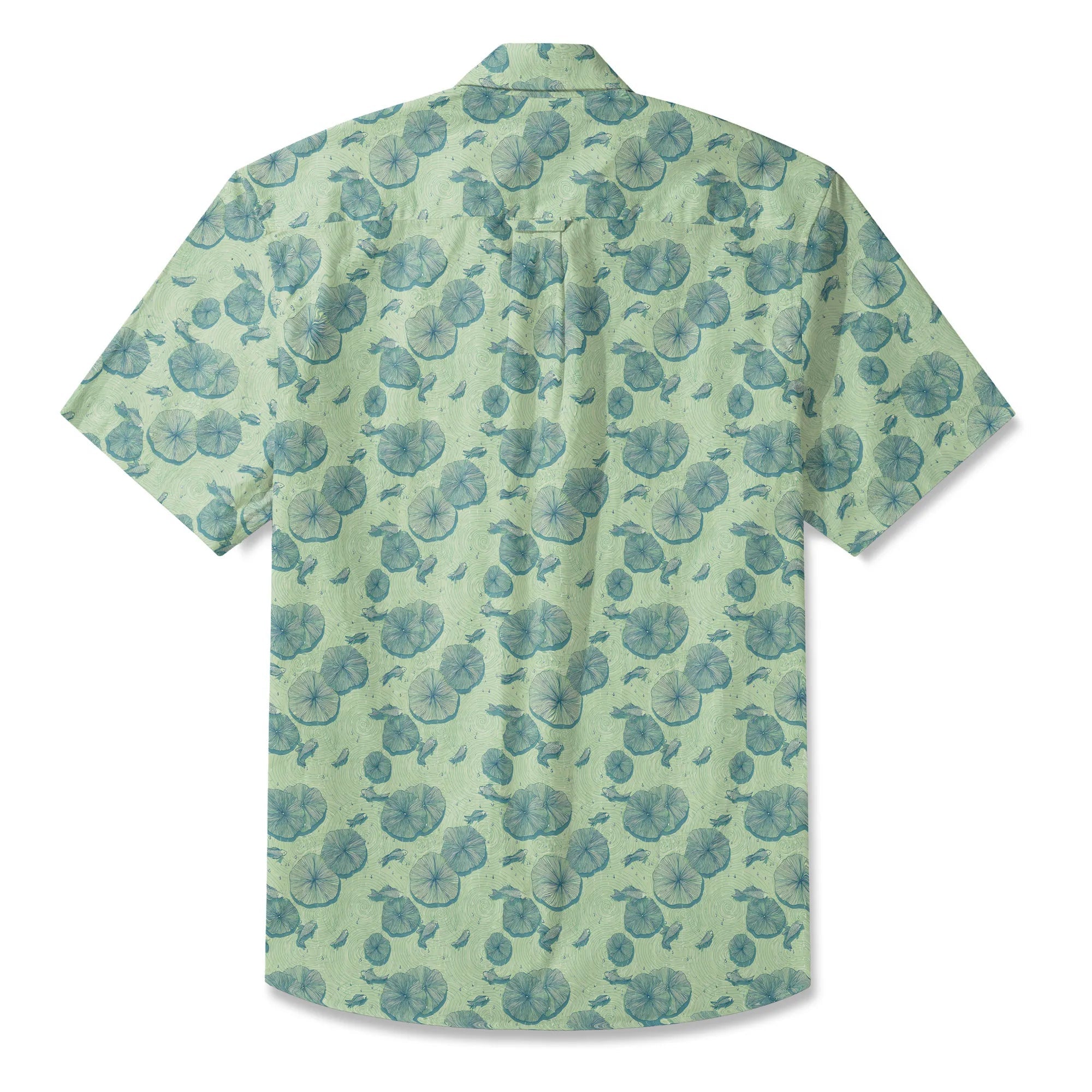 LeosWare® Chemise Hawaïenne pour Homme à Manches Courtes Boutonnée 100% Coton Vert Aloha Étang de Lotus en Début d'Été Par Ann