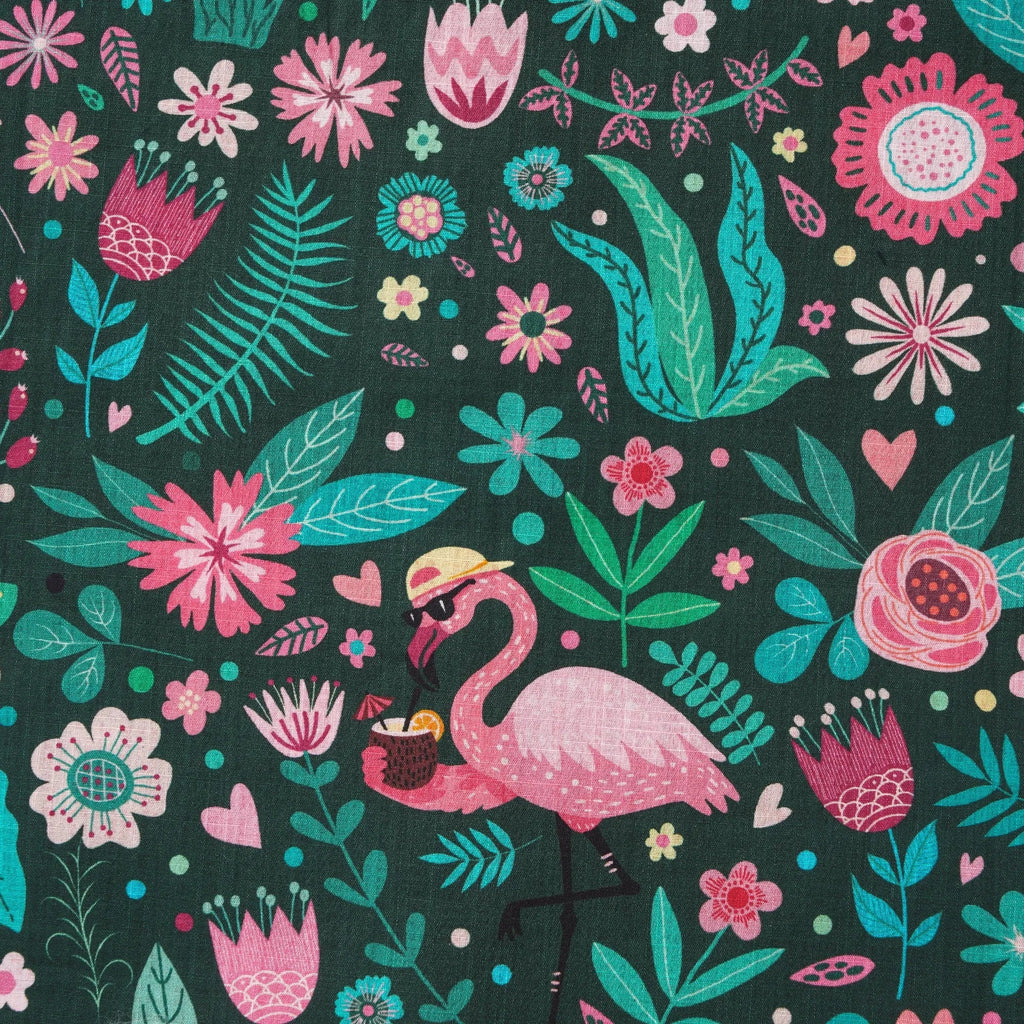 Men's Hawaiian Shirt Short Sleeve Button-down 100% Cotton Green Aloha Blush in the Jungle Flamingo By Cigar