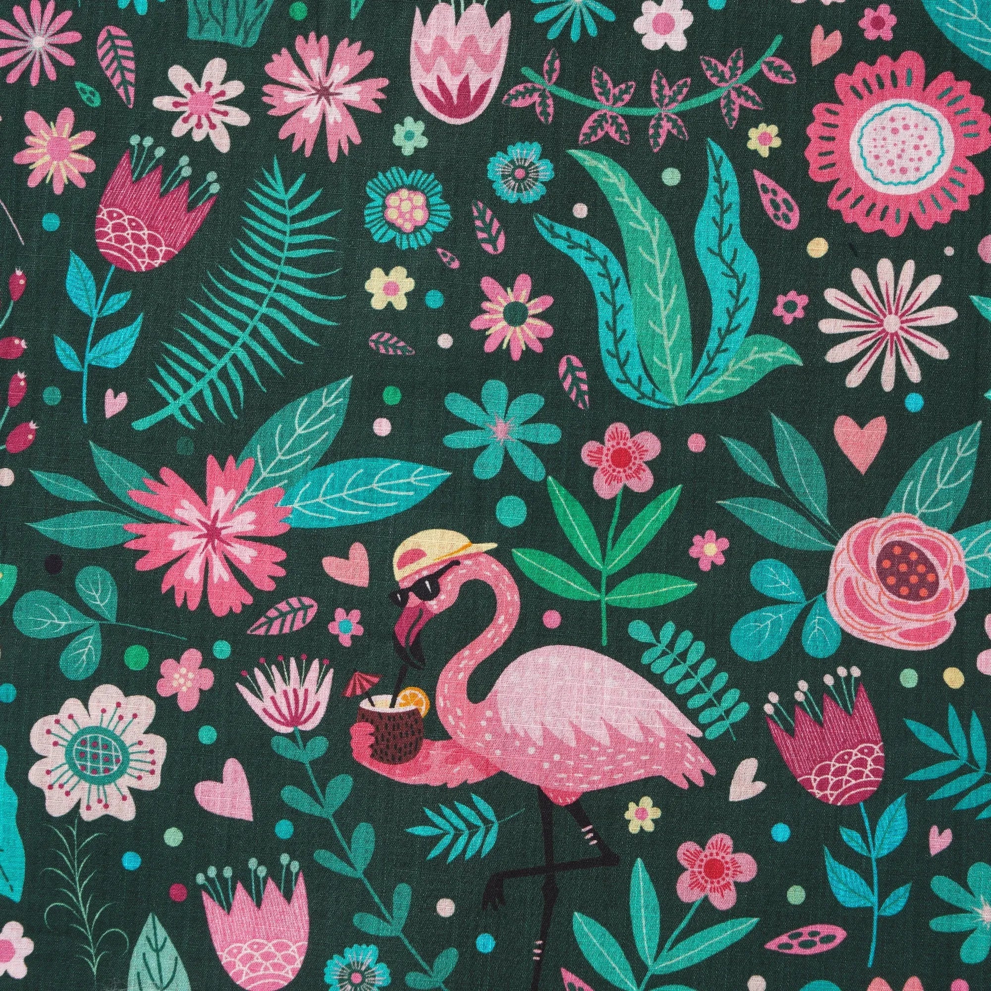 Men's Hawaiian Shirt Short Sleeve Button-down 100% Cotton Green Aloha Blush in the Jungle Flamingo By Cigar