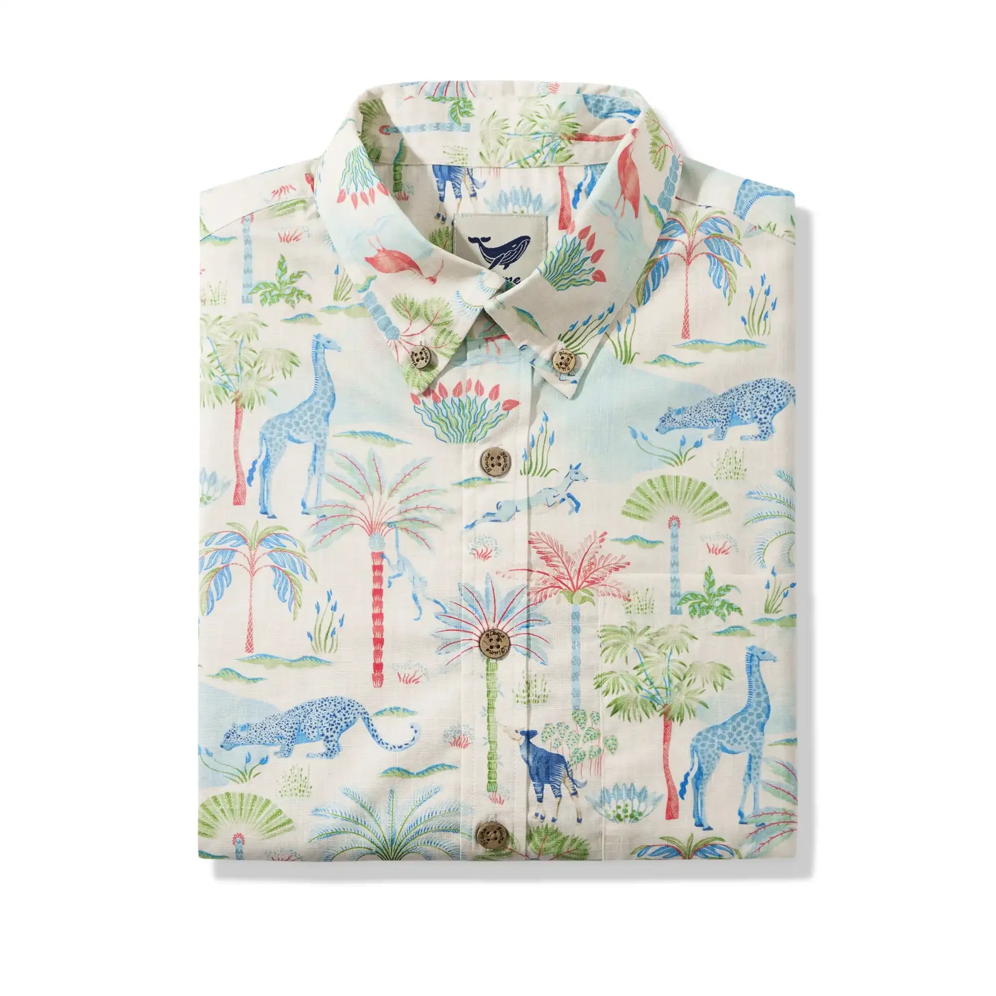Men's Hawaiian Shirt Short Sleeve Button-down 100% Cotton Beige Aloha Talab Oasis Under The Palm Trees By House of Haricot