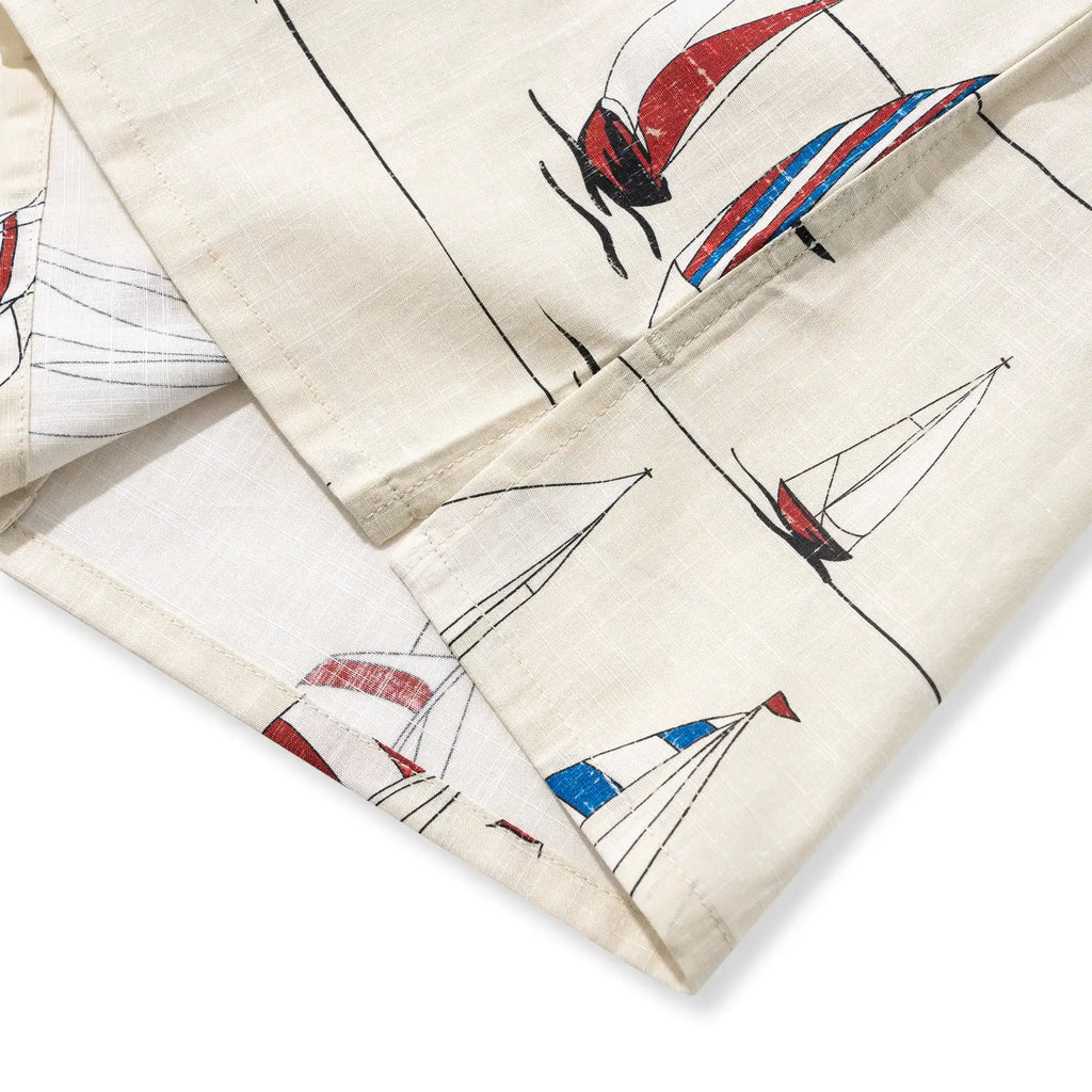 Men's Hawaiian Shirt Short Sleeve Button-down 100% Cotton Blue Aloha Sail into the Horizon By Huan huan