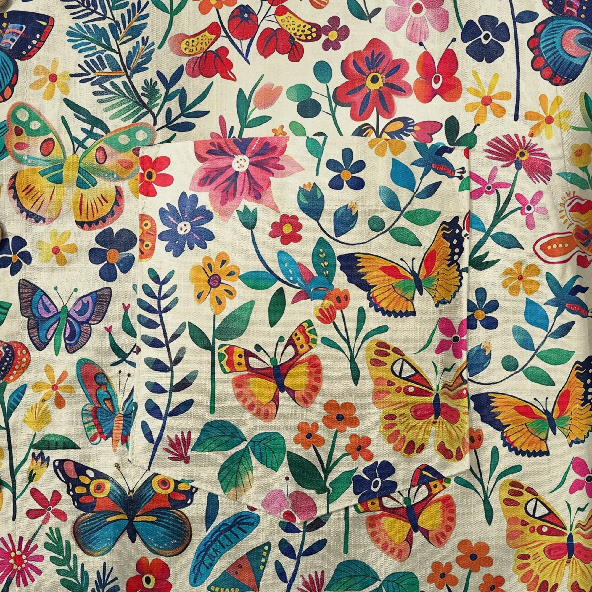 Chemise hawaïenne pour hommes LeosWare® à manches courtes avec boutons 100 % coton beige Aloha Butterflies Whispers In Full Bloom par Ann