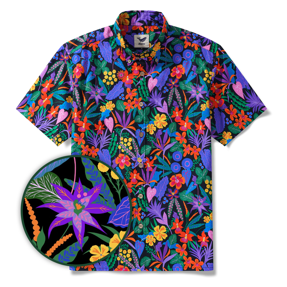 Yiume Men's Colorful Hawaiian Shirt Tropical Floral Shirt 100% Cotton Button-down Flower Shirt By Rachel Parker