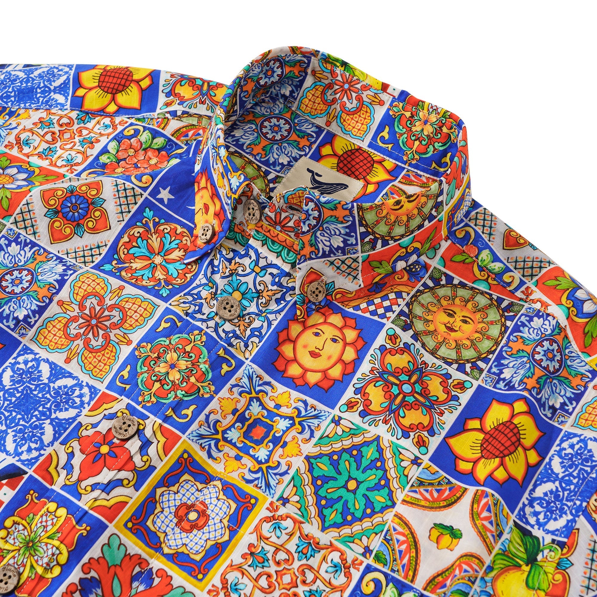 Men's Hawaiian Shirt Short Sleeve Button-down 100% Cotton Aloha Mediterranean Tile Haven By Yana