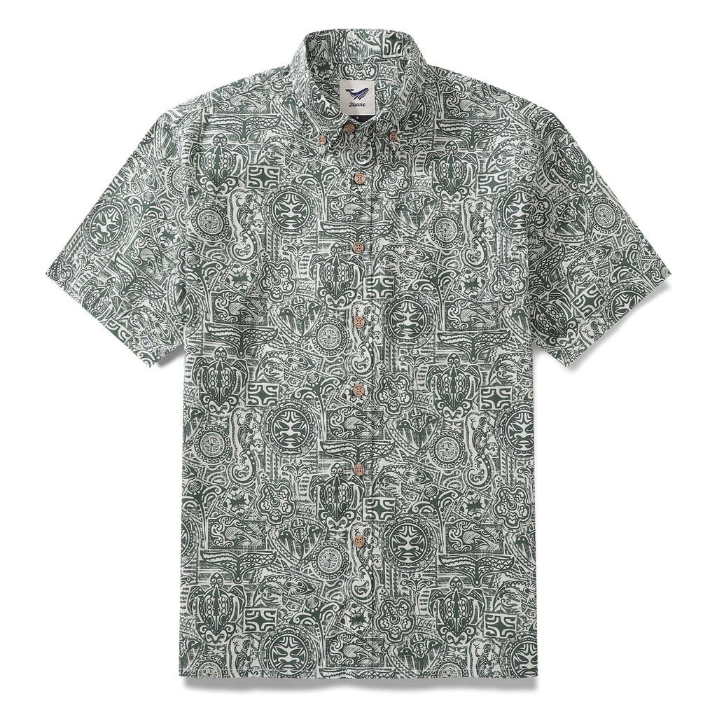 Tiki Shirt Men's Vintage Hawaiian Shirt Cotton Button-down Short Sleeve Aloha Shirt Guardian Totem By Sun