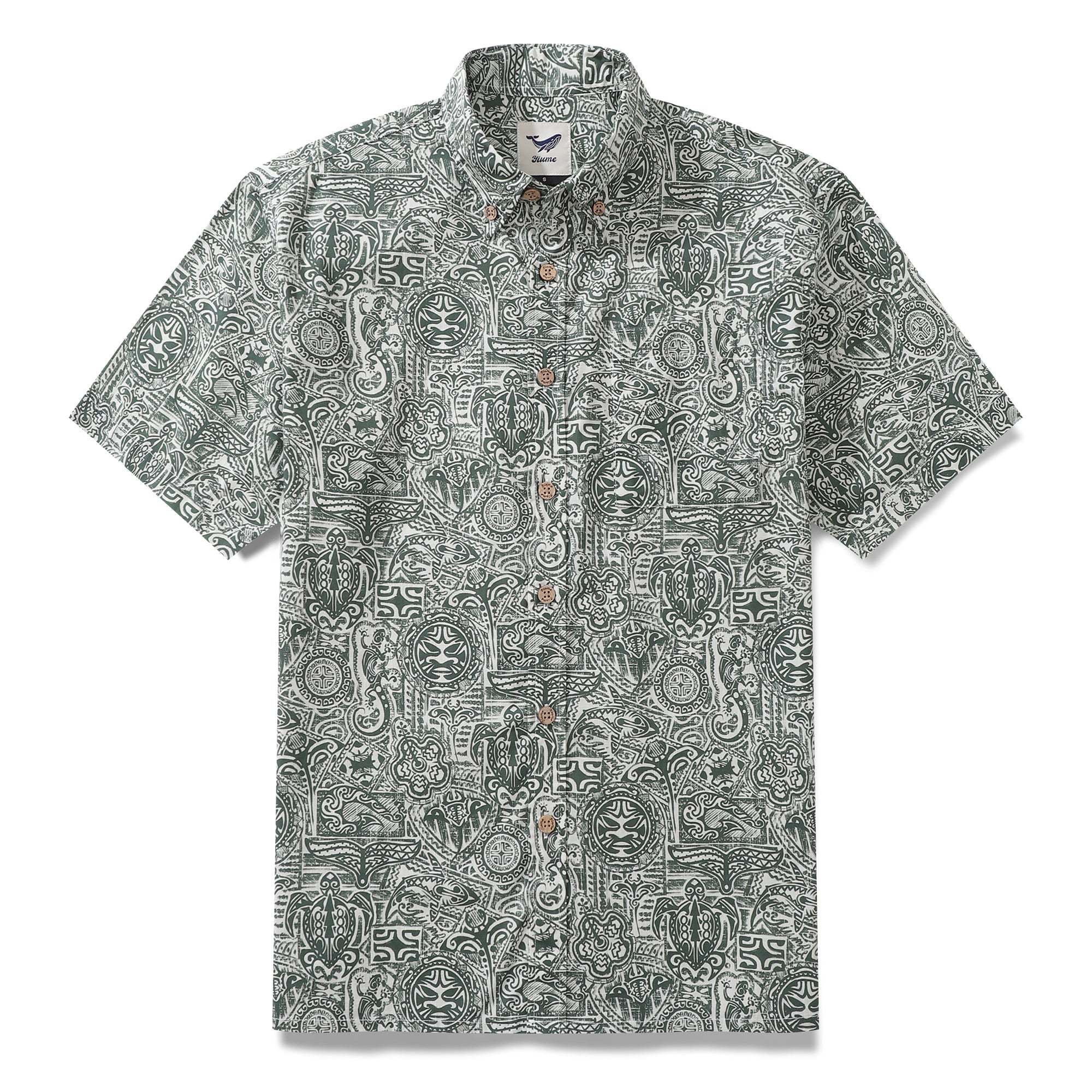 Tiki Shirt Men's Vintage Hawaiian Shirt Cotton Button-down Short Sleeve Aloha Shirt Guardian Totem By Sun