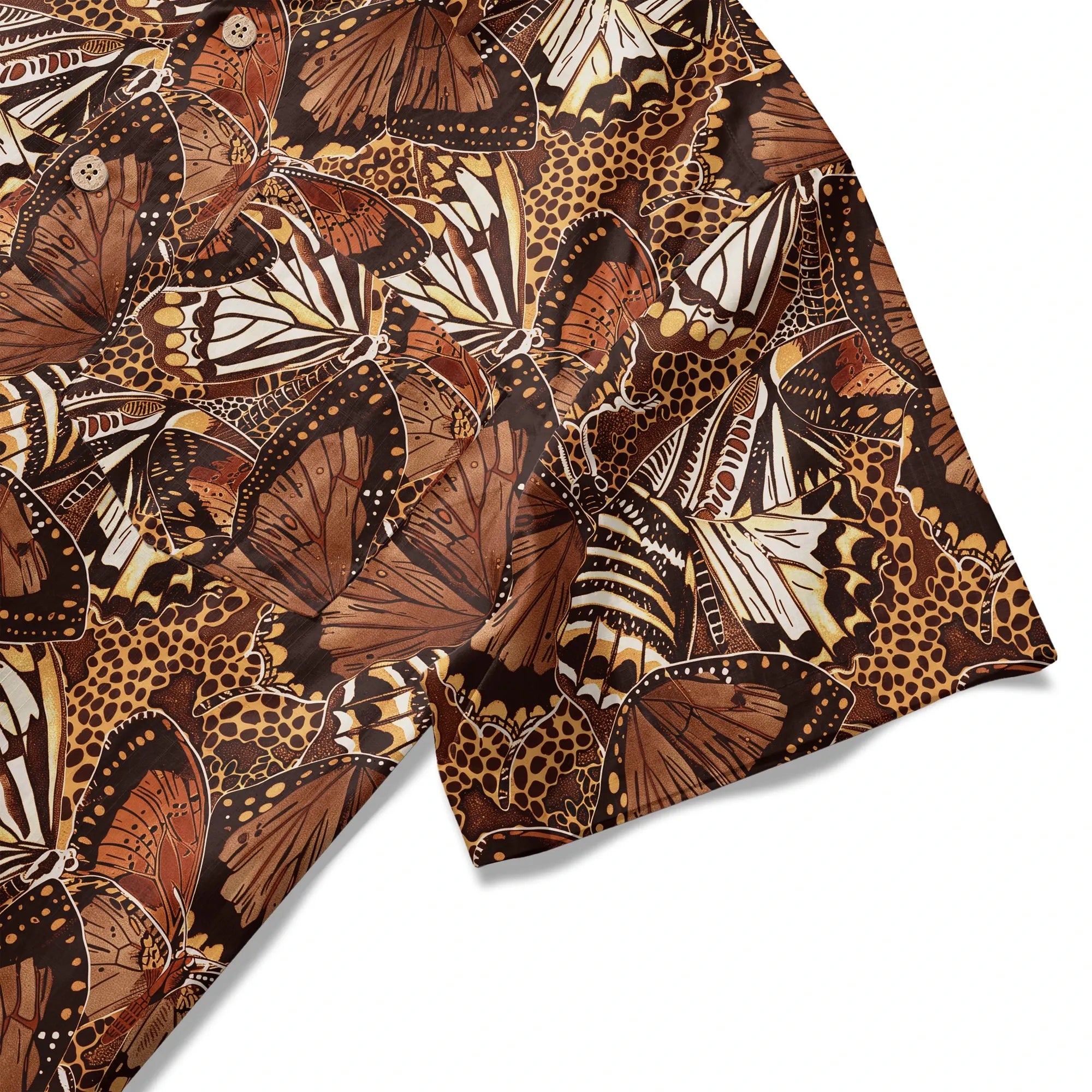 LeosWare® Men's Hawaiian Shirt Short Sleeve Button-up 100% Cotton Brown Aloha Butterfly Haven By Ann